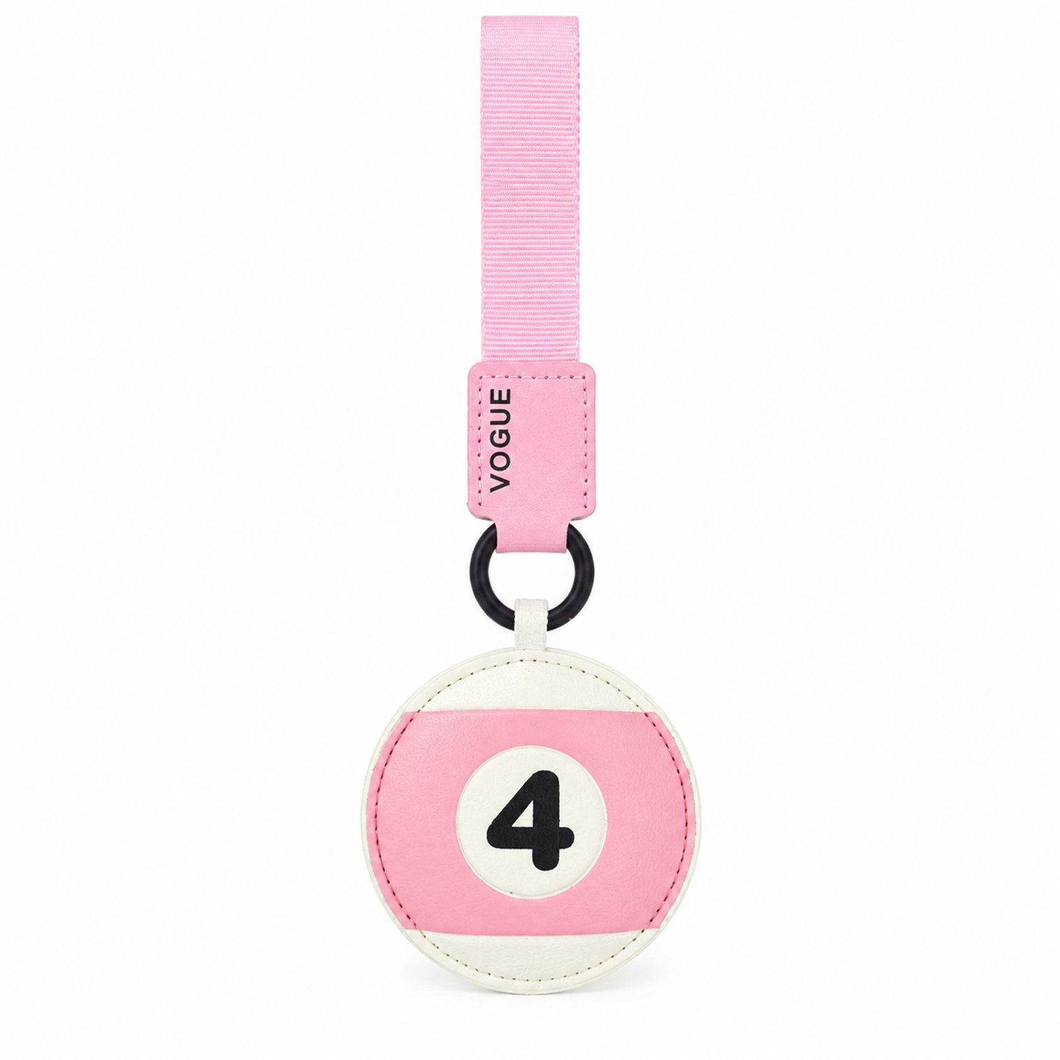 Sleutelhanger van leer met roze biljartbalmotief nummer 4, draaglus en verbindingsring, tashanger, individueel verpakt