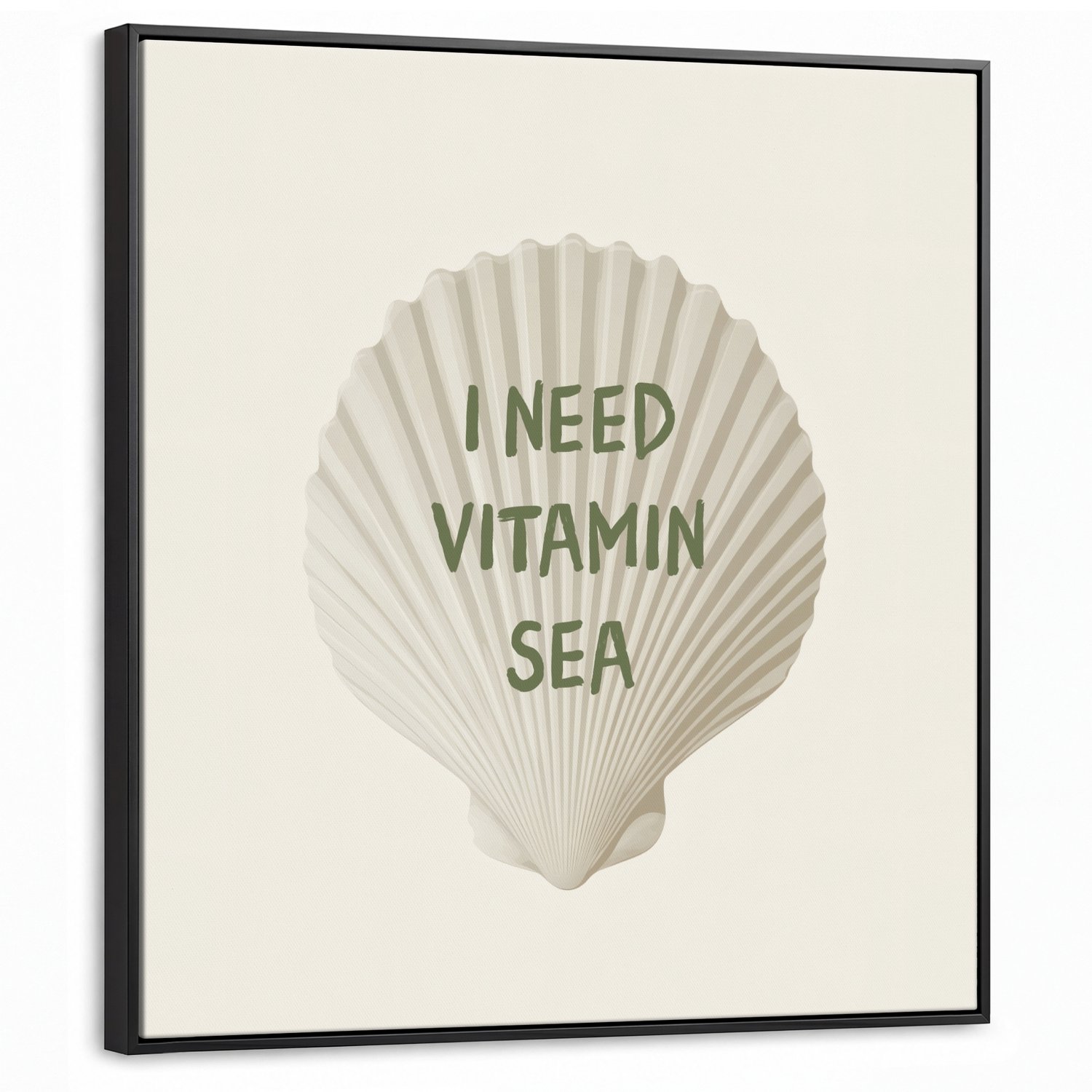 Canvas Schilderij met Baklijst 90x90cm - Schelp - Quote - Groen - Muurdecoratie woonkamer - Slaapkamer decoratie - Kamer accessoires - Schilderijen op canvas met lijst