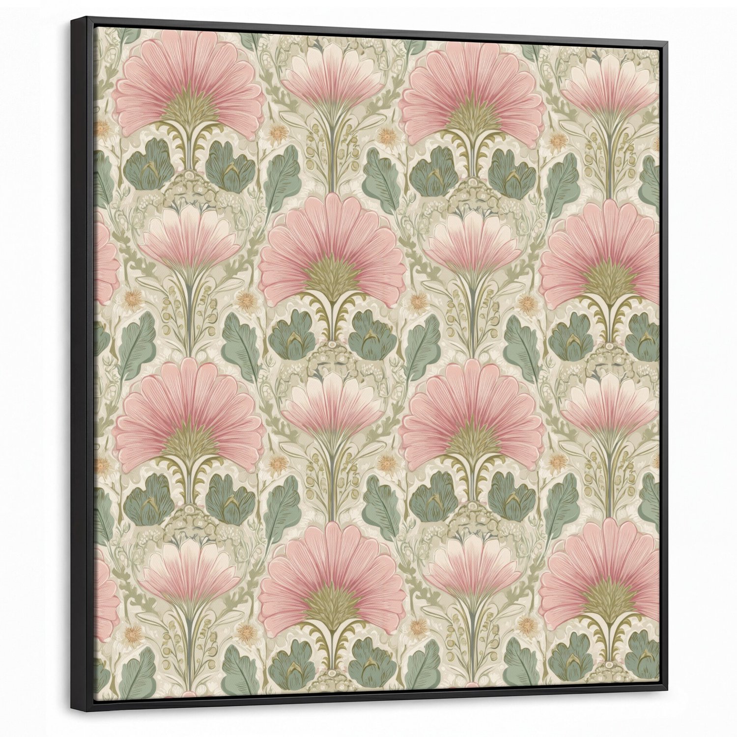 Canvas Schilderij met Baklijst 90x90cm - Klassiek - Patroon - Roze - Muurdecoratie woonkamer - Slaapkamer decoratie - Kamer accessoires - Schilderijen op canvas met lijst