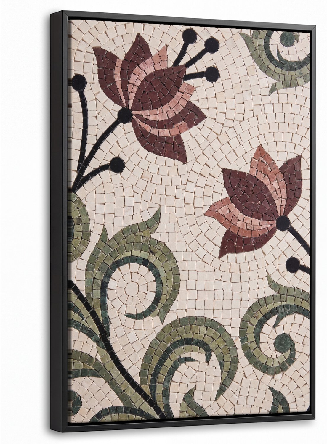 Canvas Schilderij met Baklijst 20x30cm - Bloemen - Mozaïek - Patroon - Abstract - Groen - Muurdecoratie woonkamer - Slaapkamer decoratie - Kamer accessoires - Schilderijen op canvas met lijst