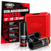 FAMEX 10807 Krachtdoppenset 1/2 speciaal voor wielen Alu Velgen 17/19/21mm - Autovelgen - 3 delige set - PROFESSIONAL