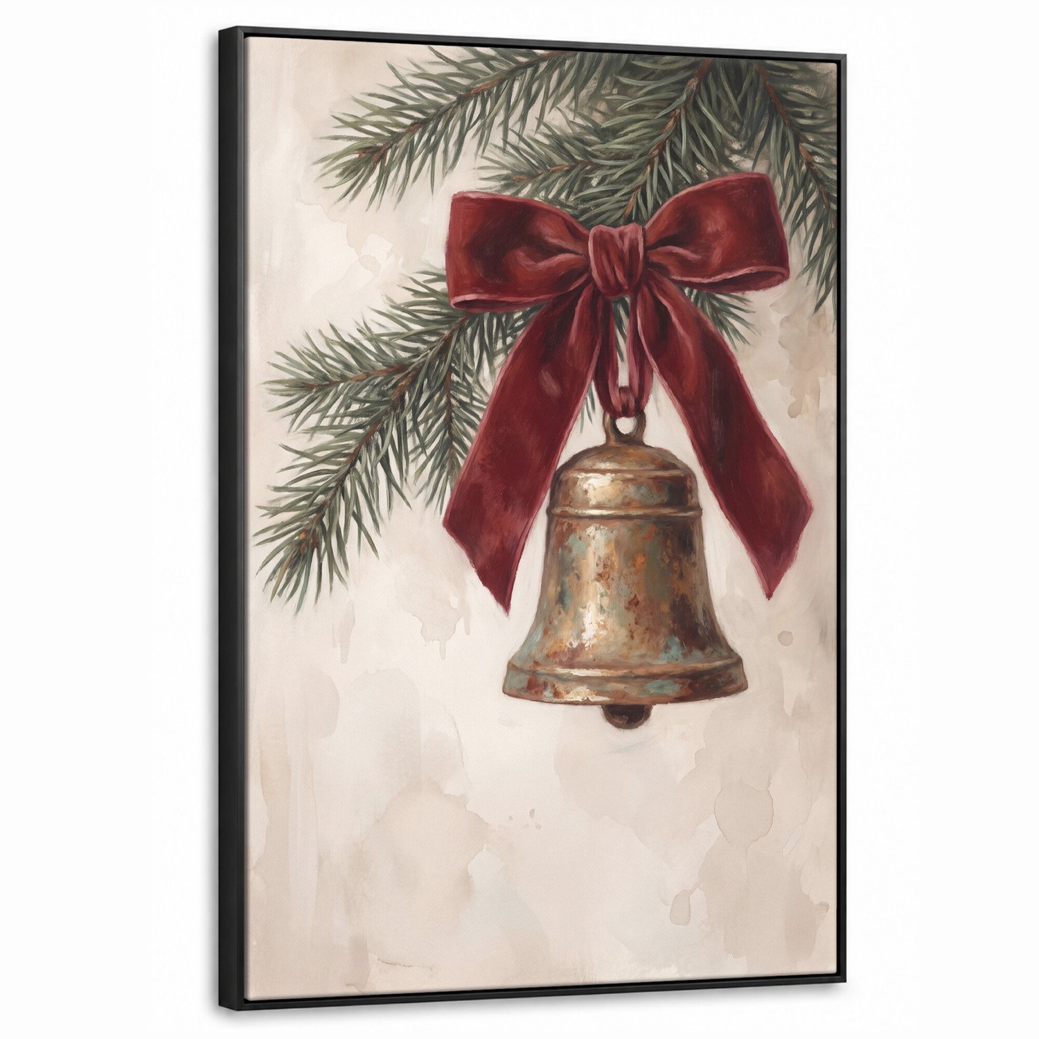 Canvas Schilderij met Baklijst 60x90cm - Klok - Kerst - Strik - Muurdecoratie woonkamer - Slaapkamer decoratie - Kamer accessoires - Schilderijen op canvas met lijst