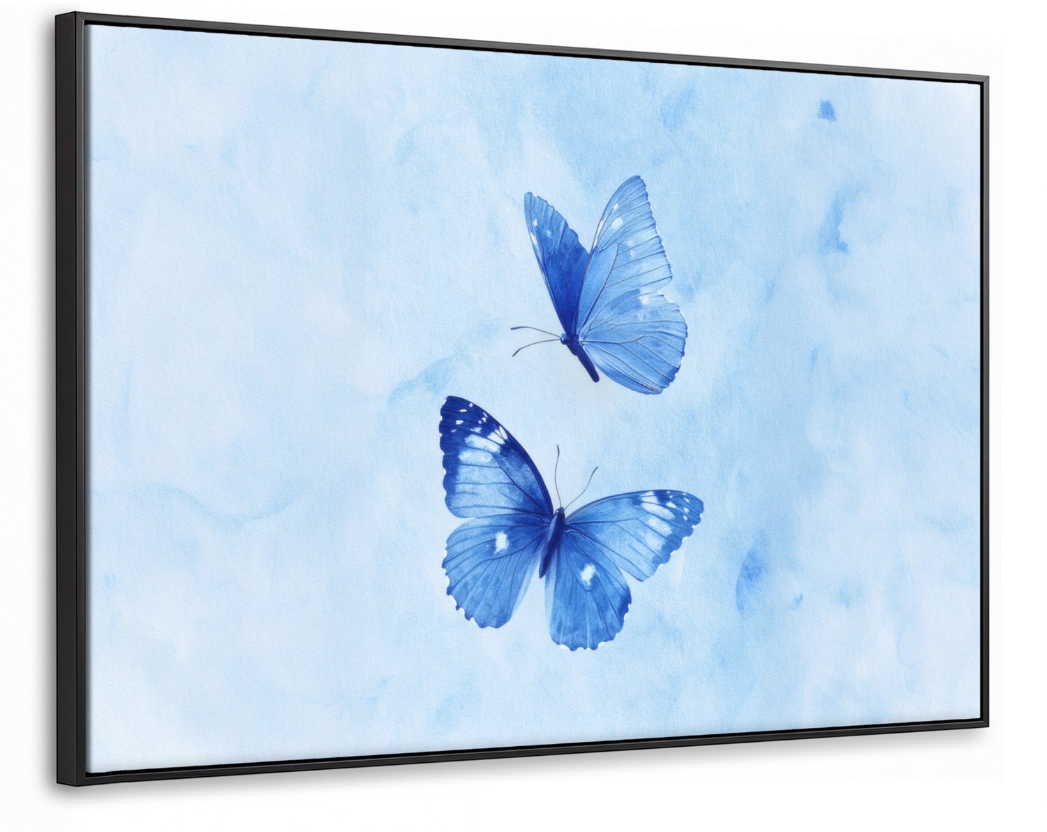 Canvas Schilderij met Baklijst 90x60cm - Vlinders - Sierlijk - Blauw - Muurdecoratie woonkamer - Slaapkamer decoratie - Kamer accessoires - Schilderijen op canvas met lijst
