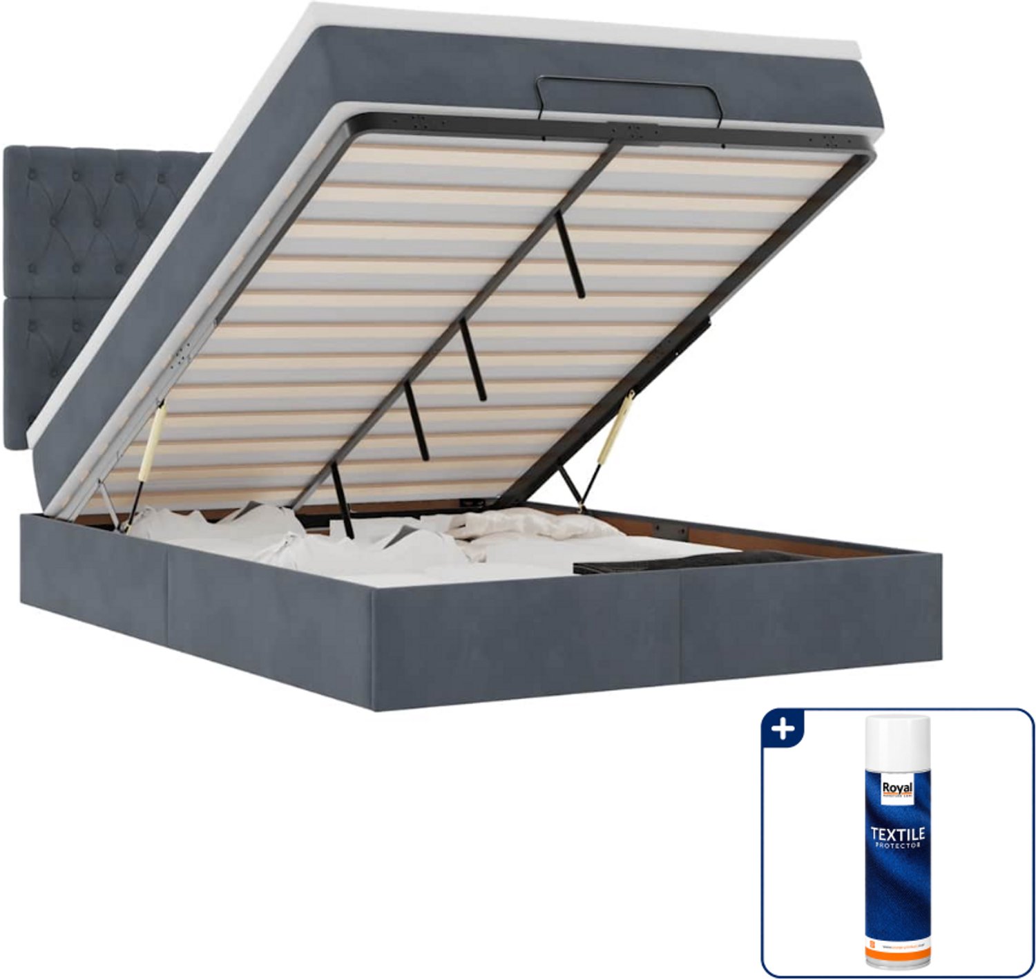 vidaXL ottoman bed met matras - 140 x 190 cm - fluweel - donkergrijs - Inclusief textielbeschermer 500 ml