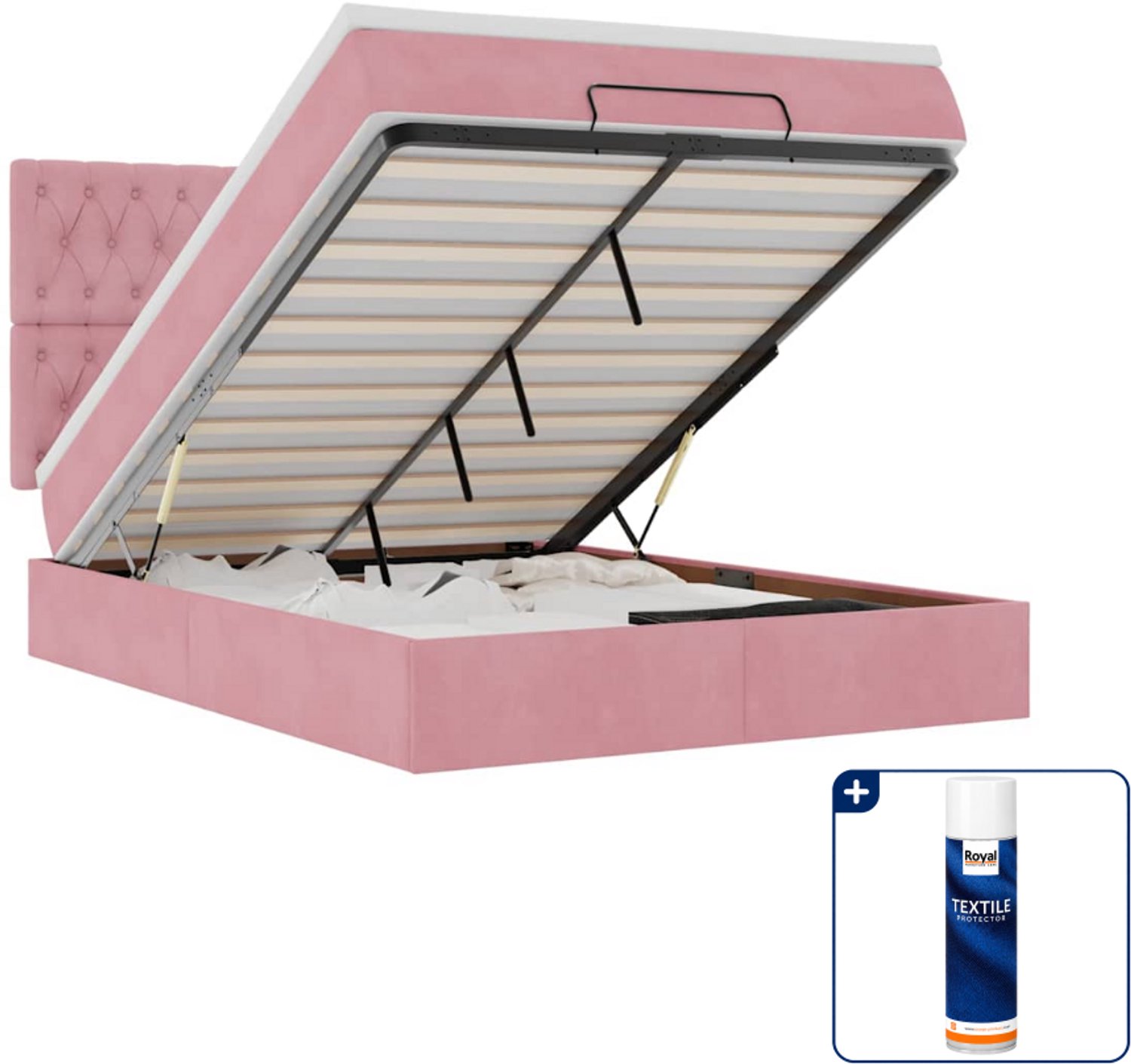 vidaXL ottoman bed - 140 x 190 cm - fluweel - roze - Inclusief textielbeschermer 500 ml