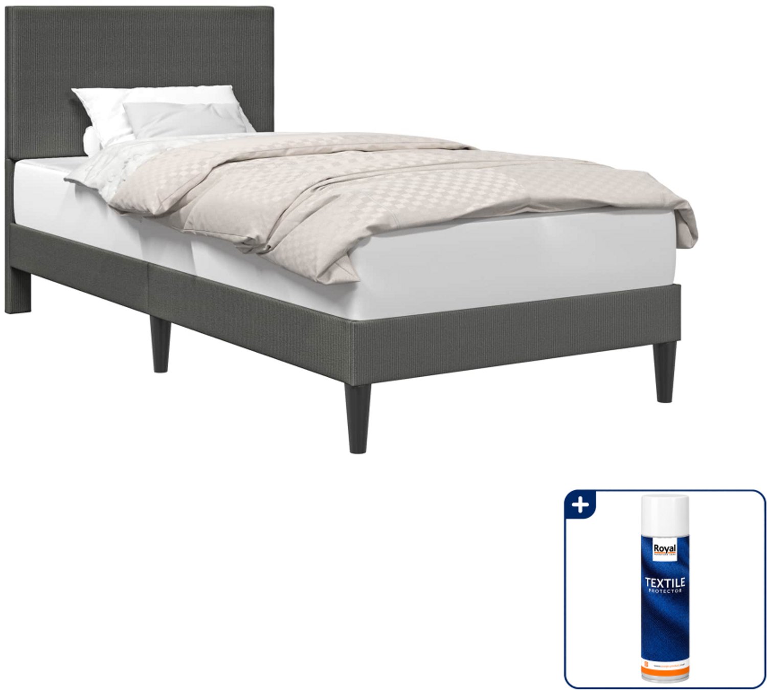 vidaXL bedframe met hoofdeinde - 90 x 190 cm - donkergrijs - Inclusief textielbeschermer 500 ml