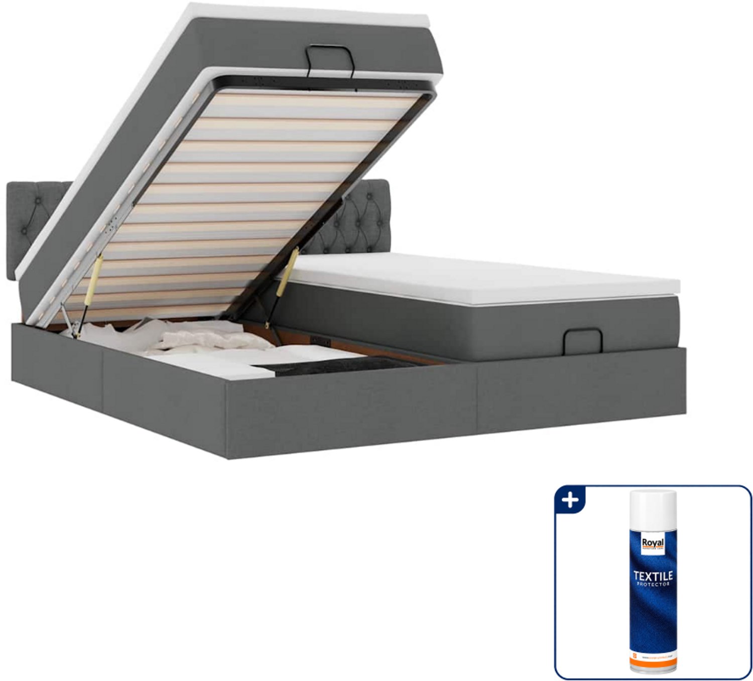 vidaXL queensize bed met matras - 160 x 200 cm - donkergrijs - Inclusief textielbeschermer 500 ml Blauw