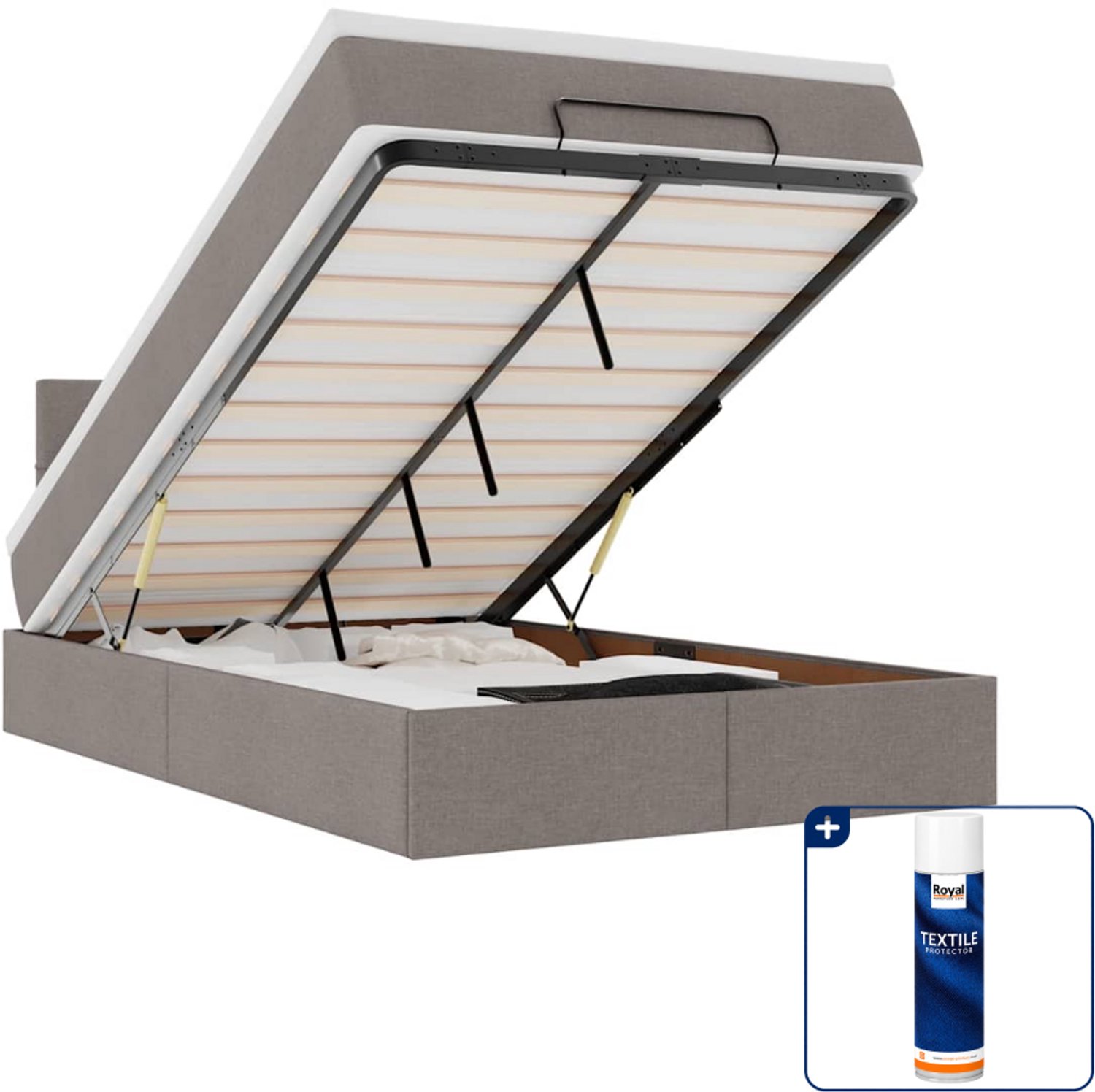 vidaXL ottoman bed met matras - 120 x 190 cm - stof - taupe - Inclusief textielbeschermer 500 ml Grijs