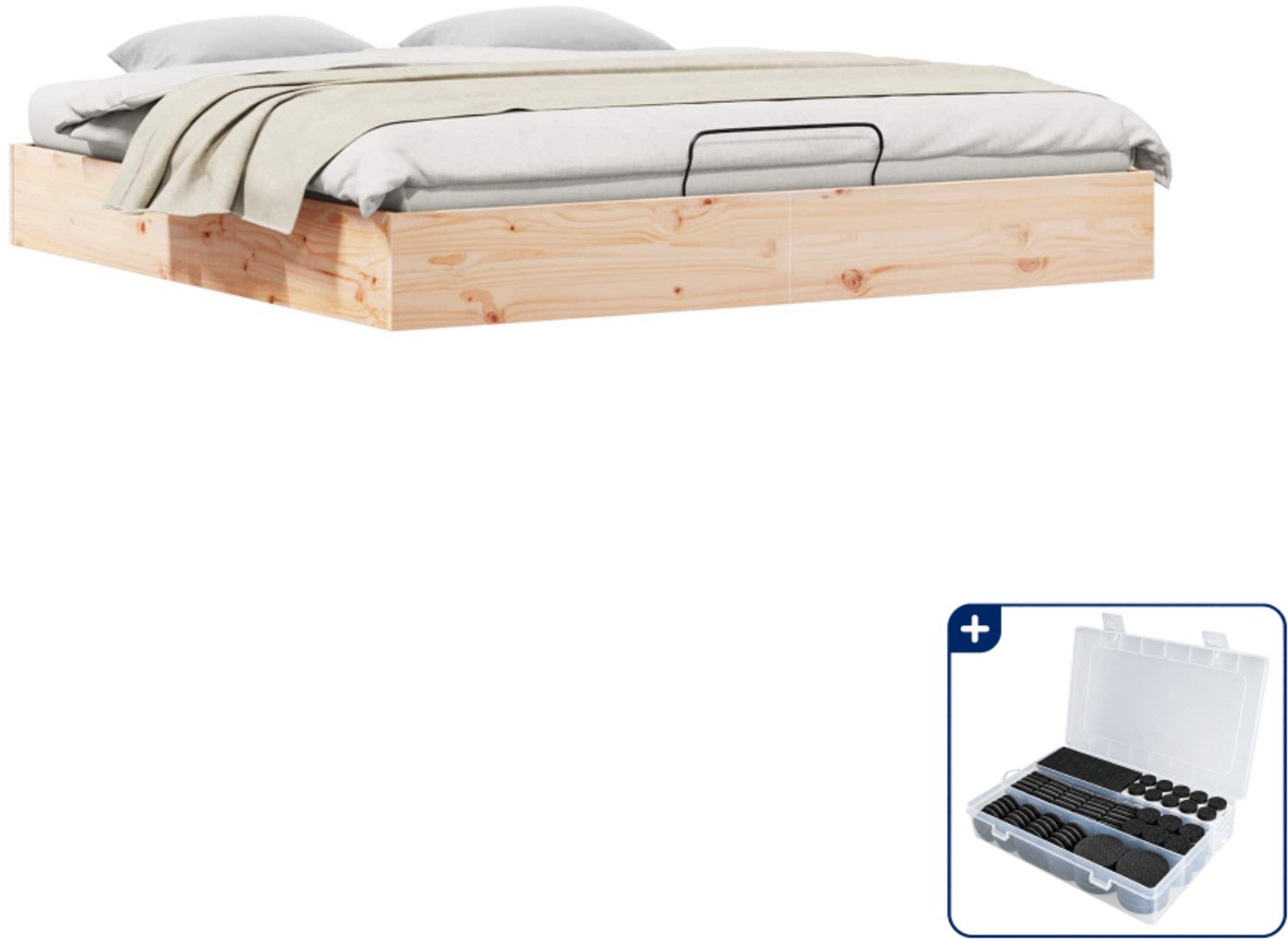 vidaXL ottoman bedframe - 200 x 200 cm - massief grenenhout - naturel - Inclusief antikrasvilt 177-delig Bruin