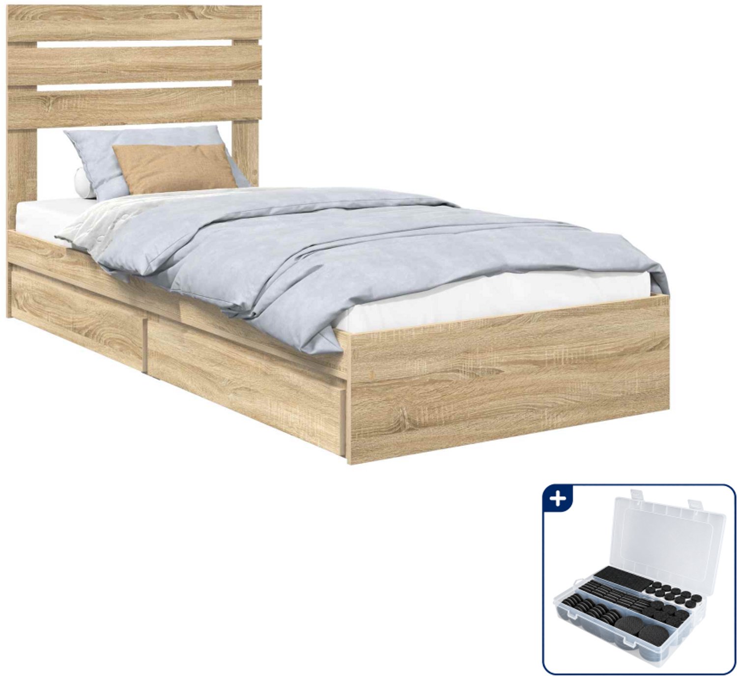 vidaXL bedframe - 90 x 200 cm - bewerkt hout - sonoma eiken - Inclusief antikrasvilt 177-delig Grijs