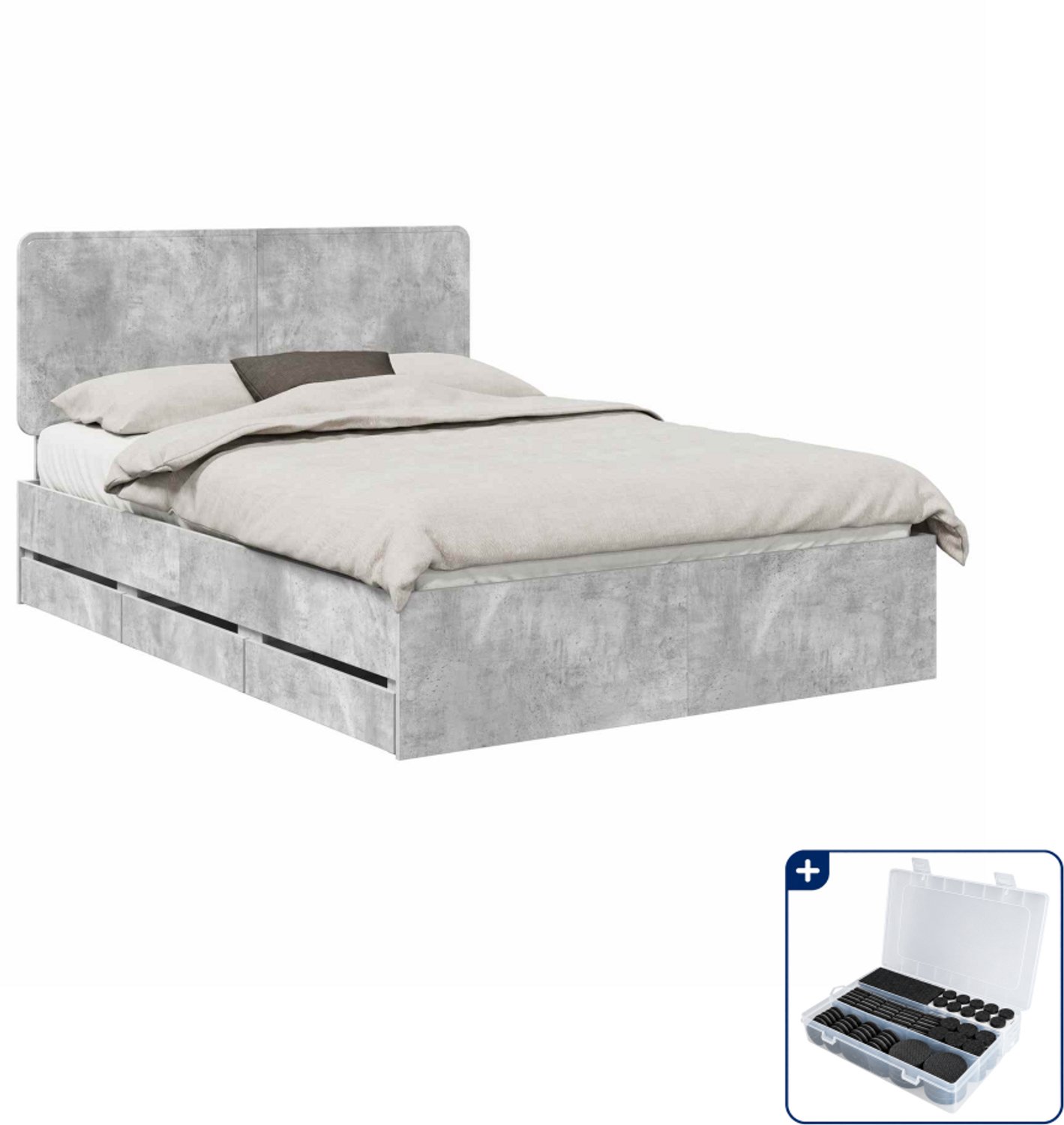 vidaXL bedframe Queensize - 160 x 200 cm - beton grijs - Inclusief antikrasvilt 177-delig