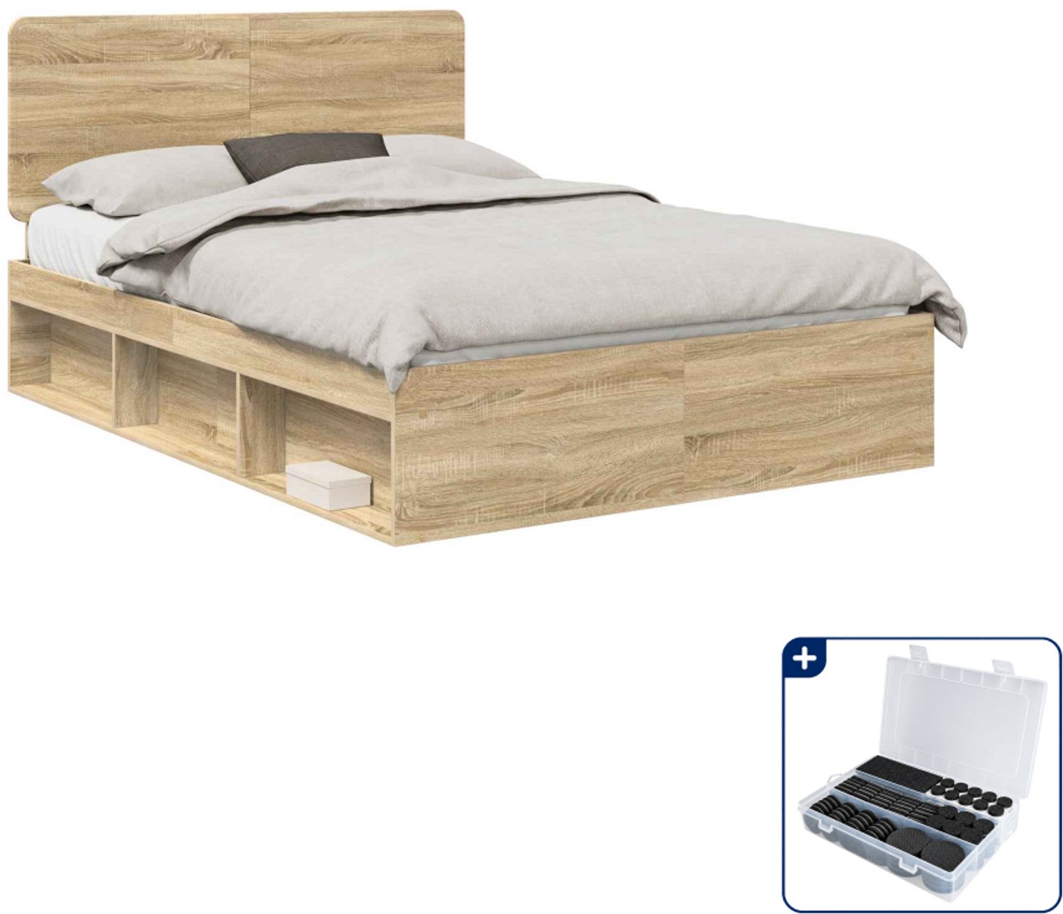 vidaXL bedframe - Queensize - 160 x 200 cm - sonoma - Inclusief antikrasvilt 177-delig Lichtgrijs