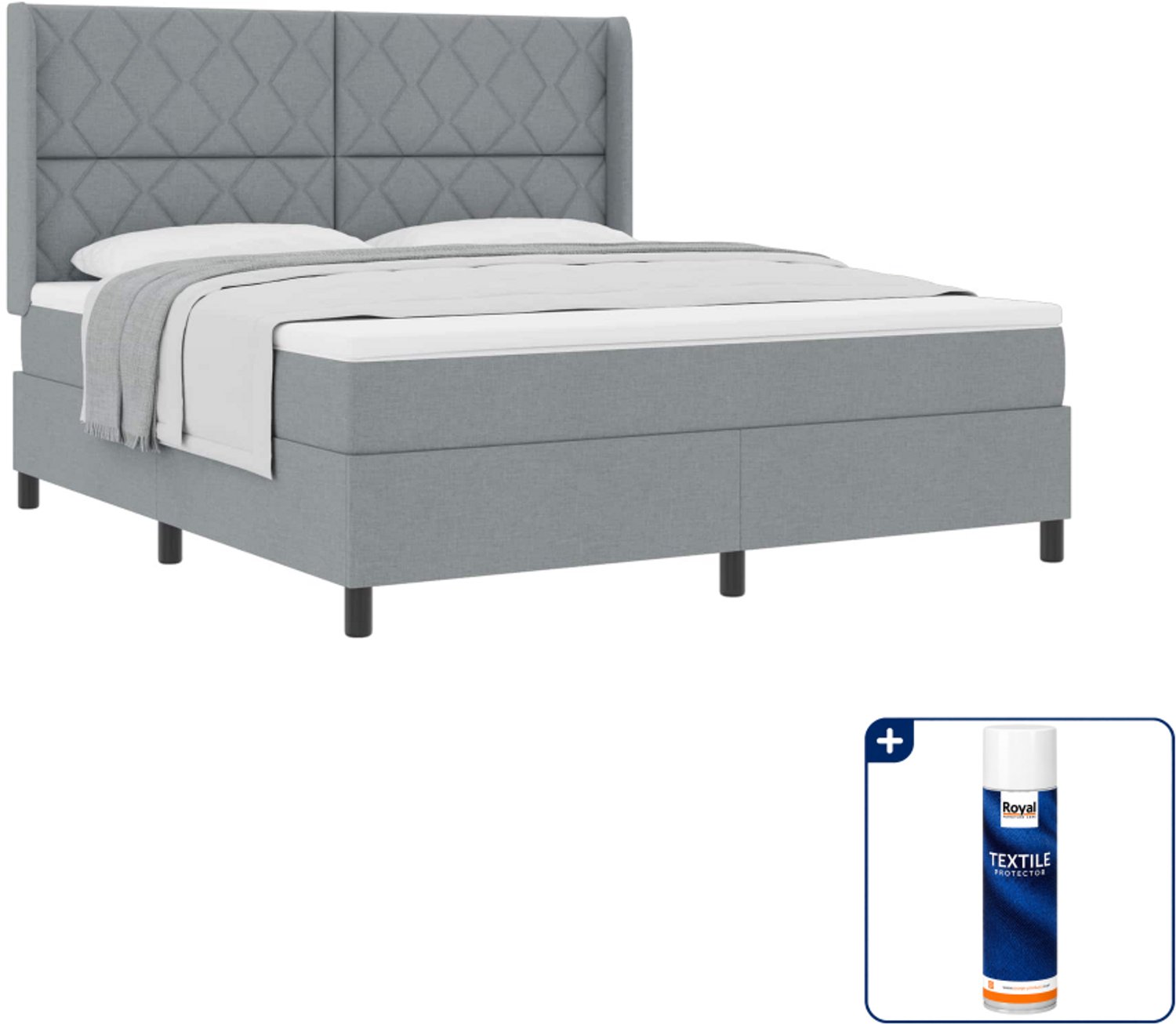 vidaXL boxspringbed - Kingsize - 180 x 200 cm - lichtgrijs - Inclusief textielbeschermer 500 ml