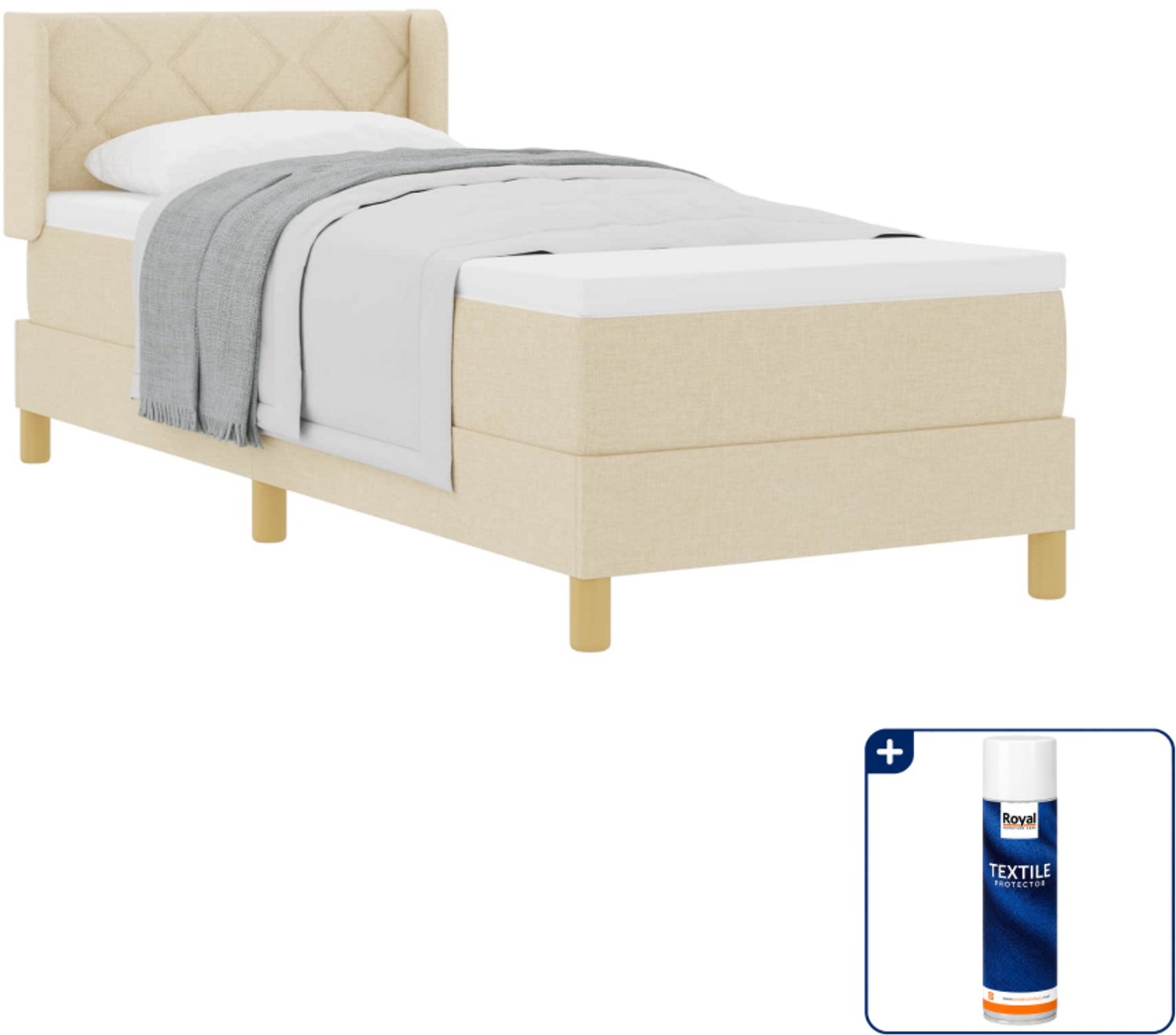vidaXL boxspringbed - 200 x 80 cm - stof - crème - Inclusief textielbeschermer 500 ml