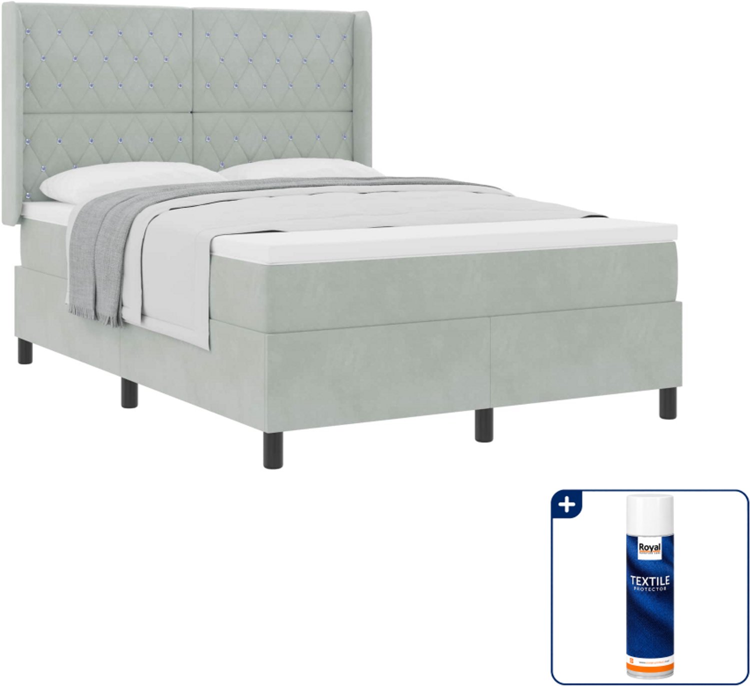 vidaXL Queensize boxspringbed met matras - 160 x 200 cm - lichtgrijs - Inclusief textielbeschermer 500 ml