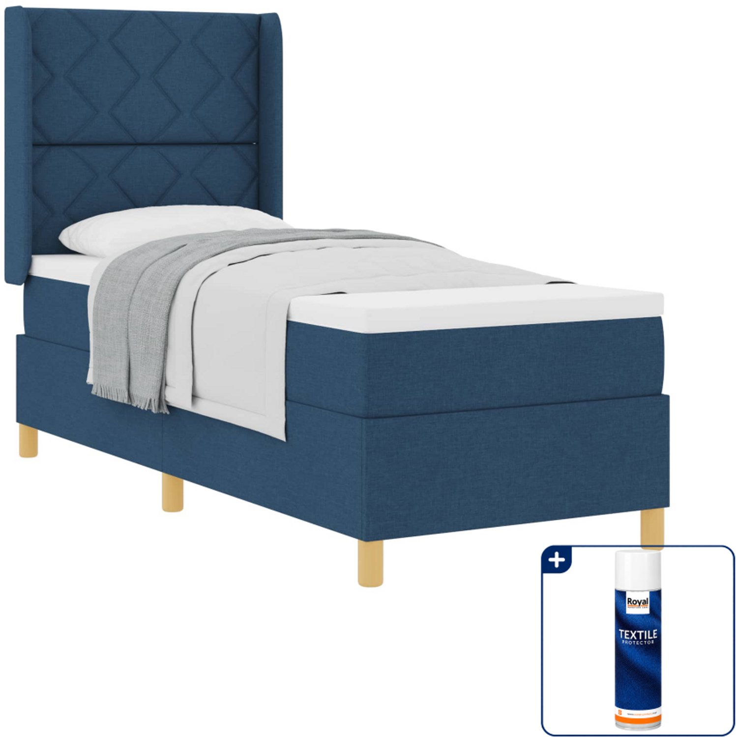 vidaXL boxspringbed - 80 x 200 cm - stof - blauw - Inclusief textielbeschermer 500 ml