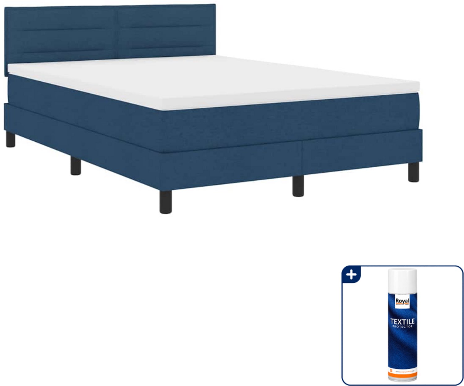 vidaXL Queensize boxspring - 160 x 200 cm - blauw - Inclusief textielbeschermer 500 ml