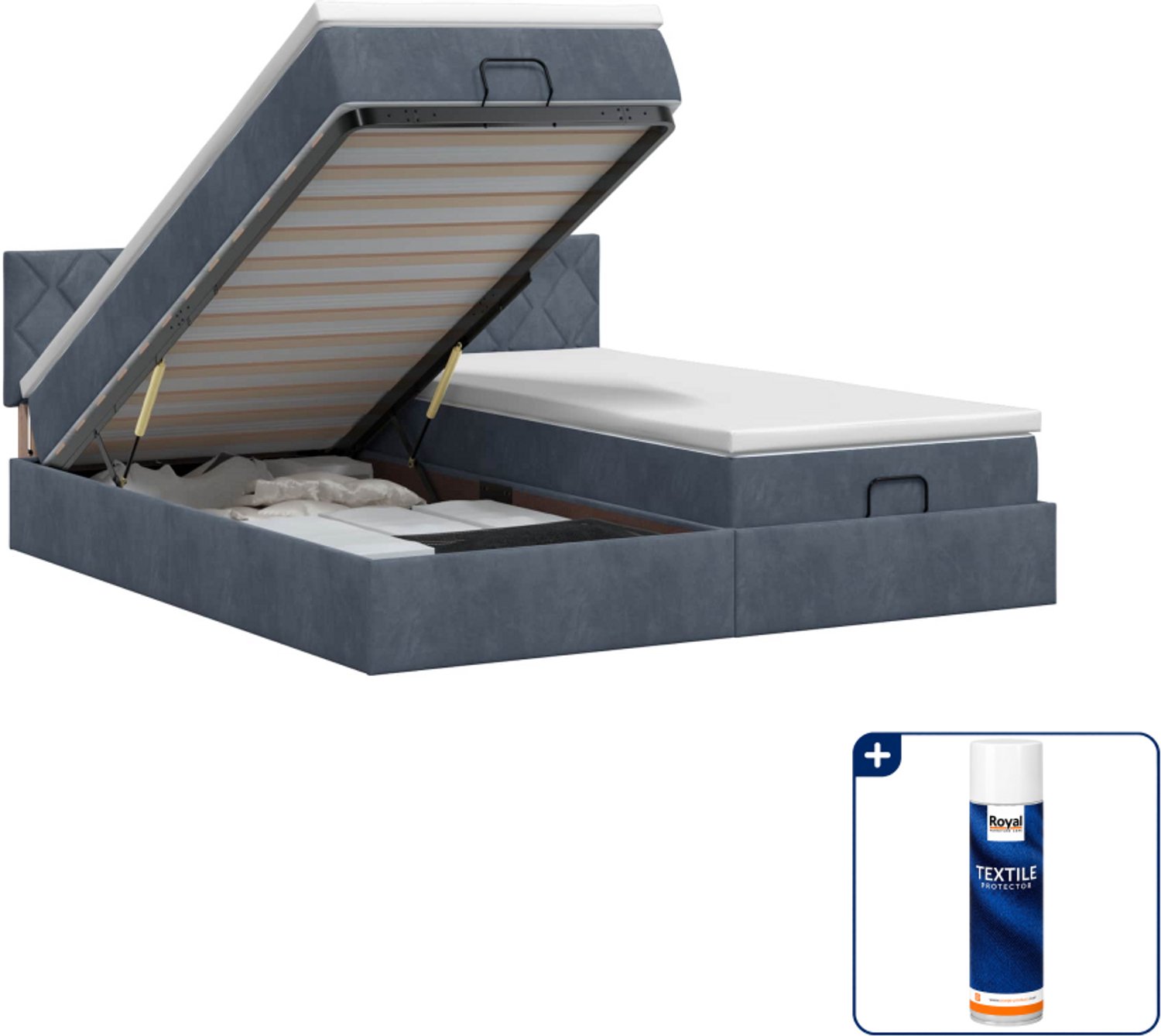 vidaXL queensize ottoman bed - 160 x 200 cm - donkergrijs - Inclusief textielbeschermer 500 ml Donker Grijn