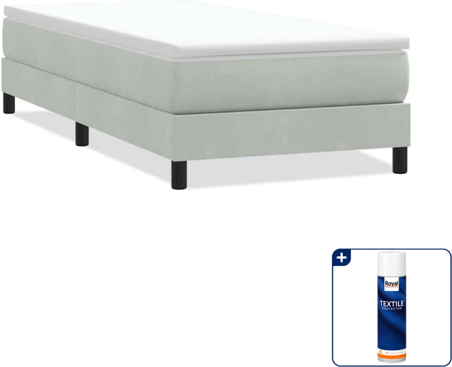 vidaXL boxspringbed - 80 x 210 cm - fluweel - lichtgrijs - Inclusief textielbeschermer 500 ml