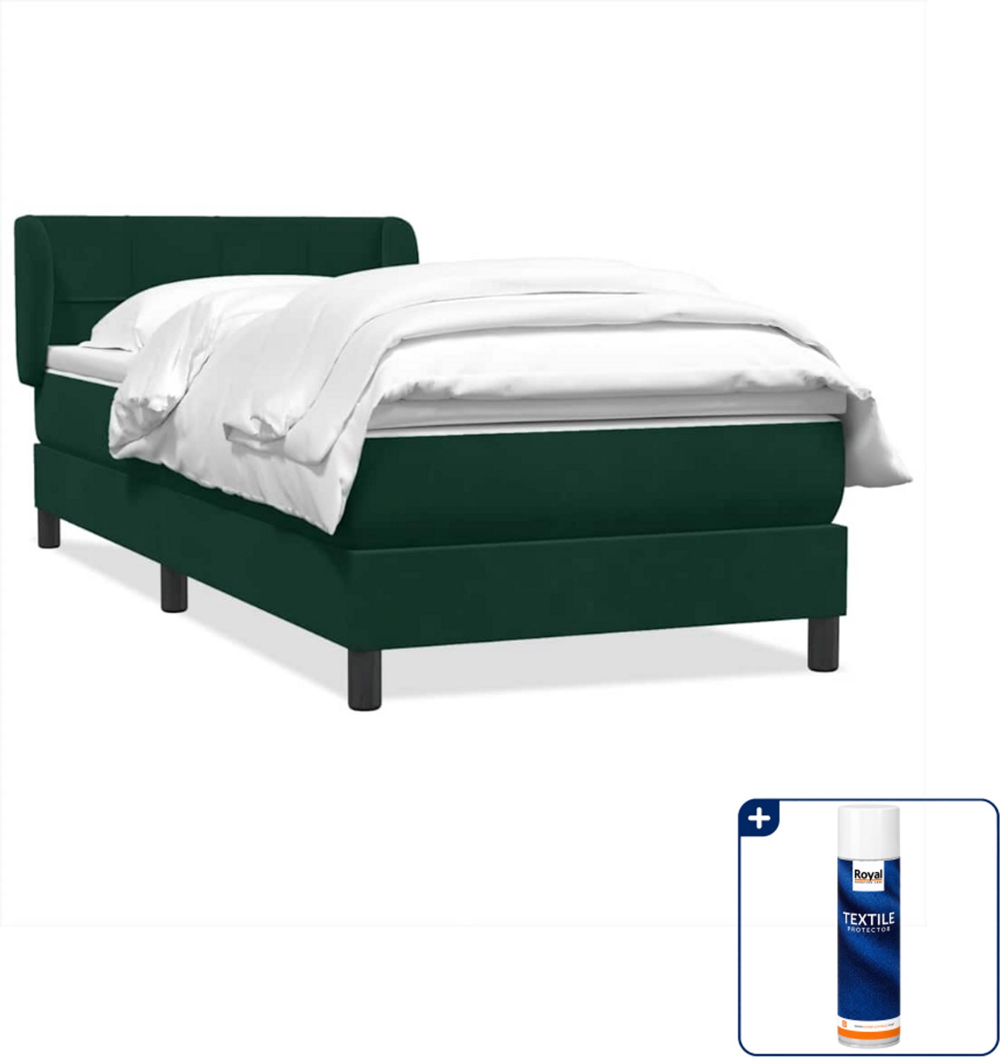 vidaXL boxspring met matras 80 x 220 cm - fluweel - donkergroen - Inclusief textielbeschermer 500 ml Wit