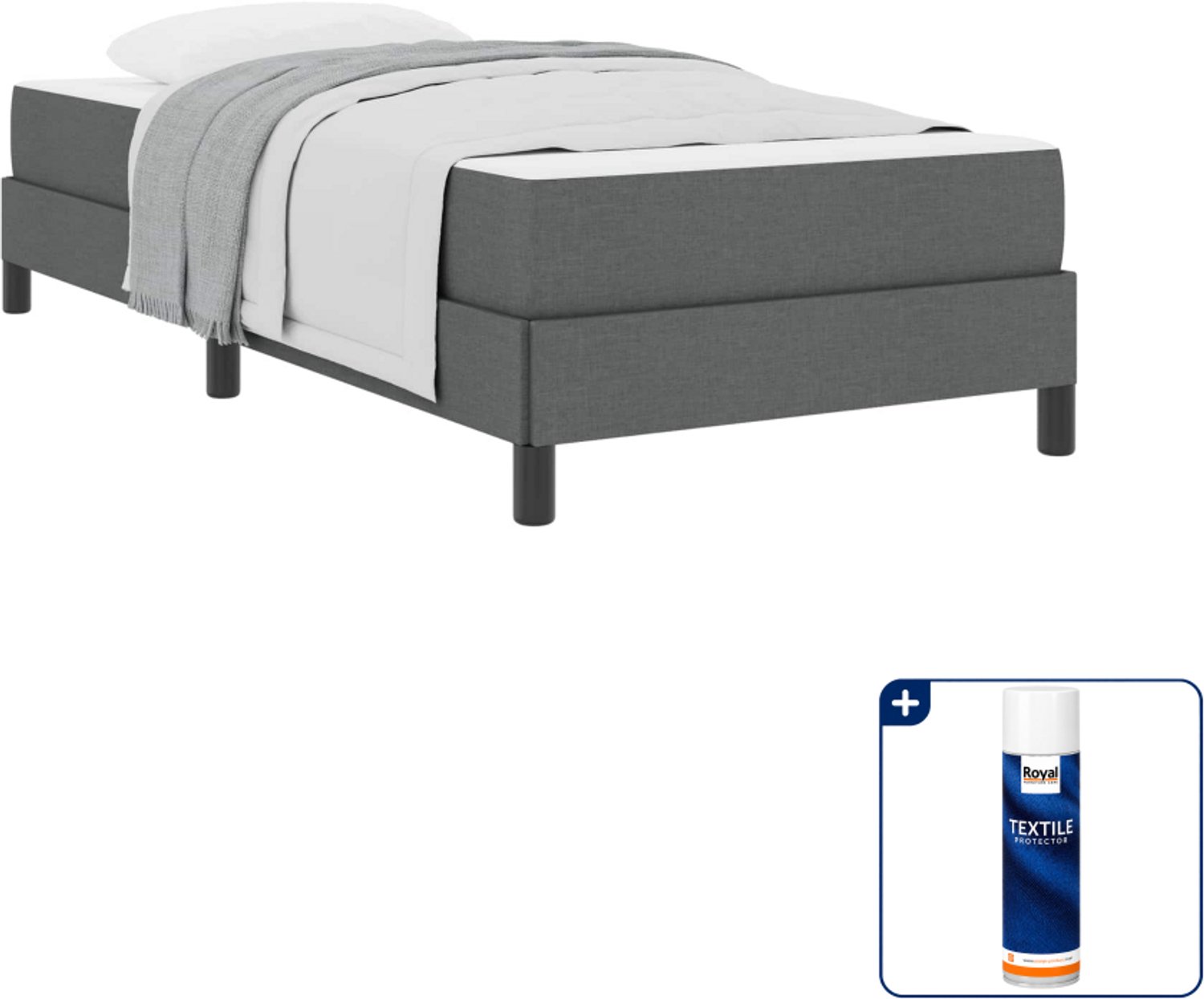 vidaXL boxspringbed - 90 x 190 cm - stof - donkergrijs - Inclusief textielbeschermer 500 ml