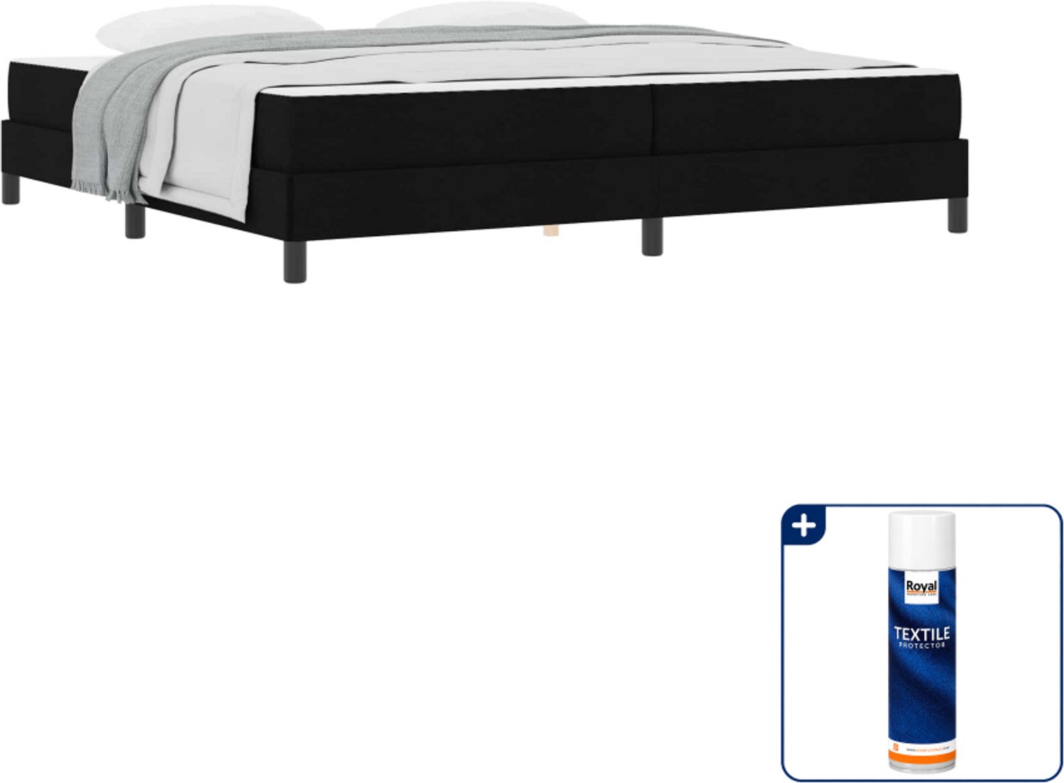 vidaXL boxspringbed - 200 x 200 cm - stof - zwart - Inclusief textielbeschermer 500 ml