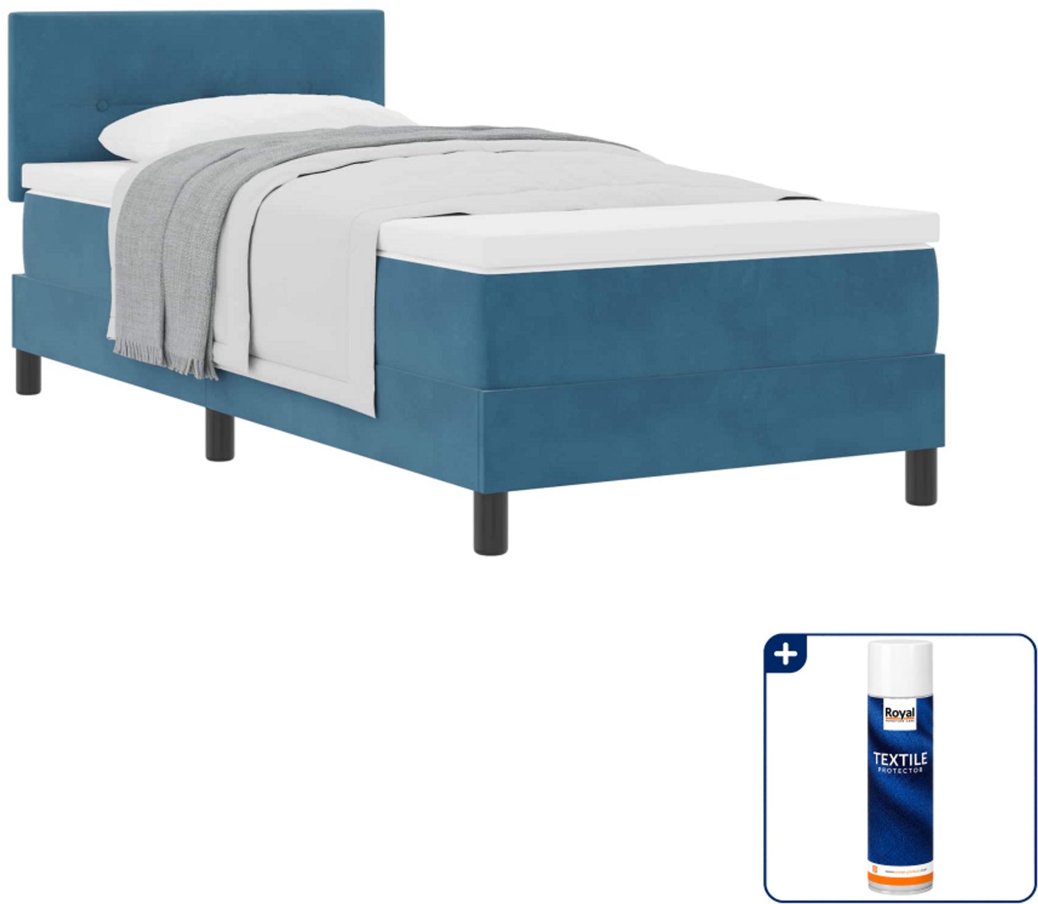 vidaXL boxspringbed - 90 x 200 cm - donkerblauw - Inclusief textielbeschermer 500 ml