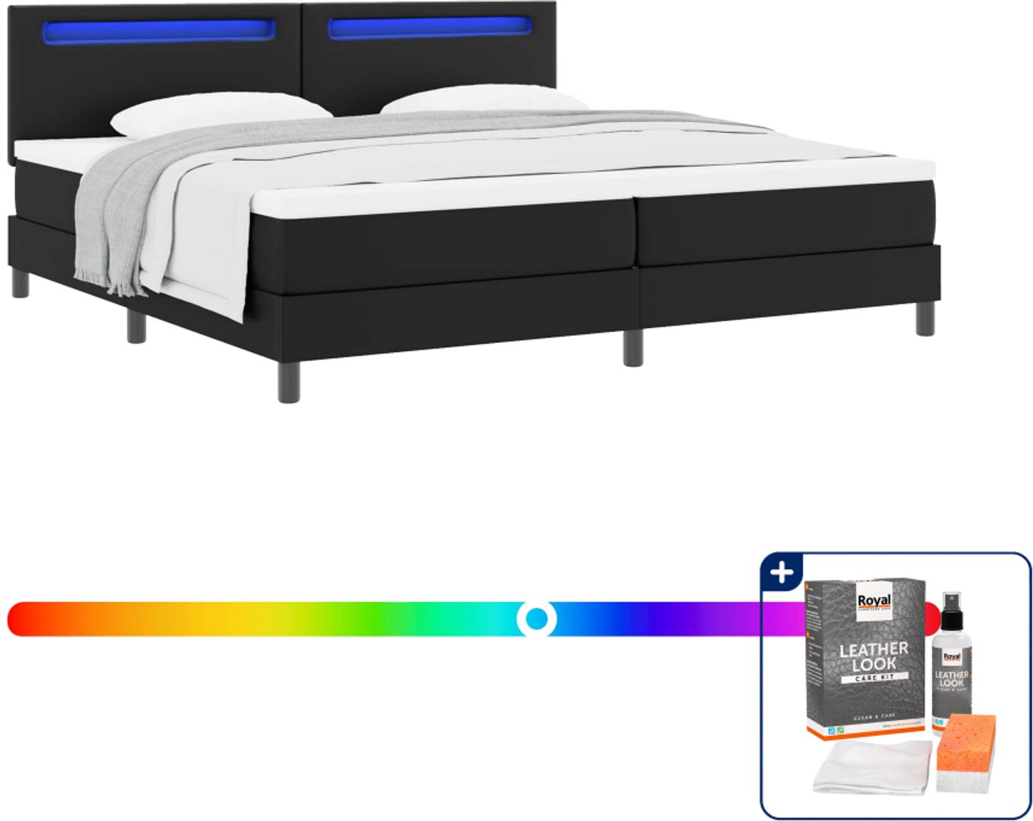 vidaXL Boxspringbed Super kingsize - 200 x 200 cm - kunstleer - zwart - Inclusief onderhoudsset voor kunstleer 150 ml