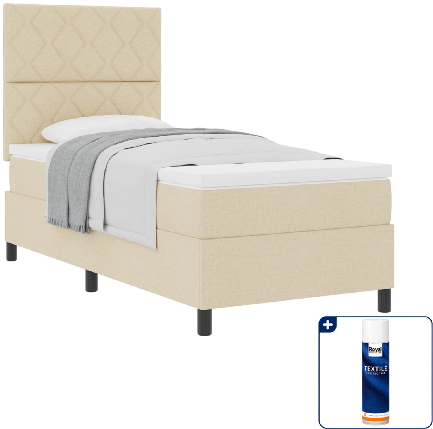 vidaXL boxspringbed - 90 x 190 cm - stof - crème - Inclusief textielbeschermer 500 ml