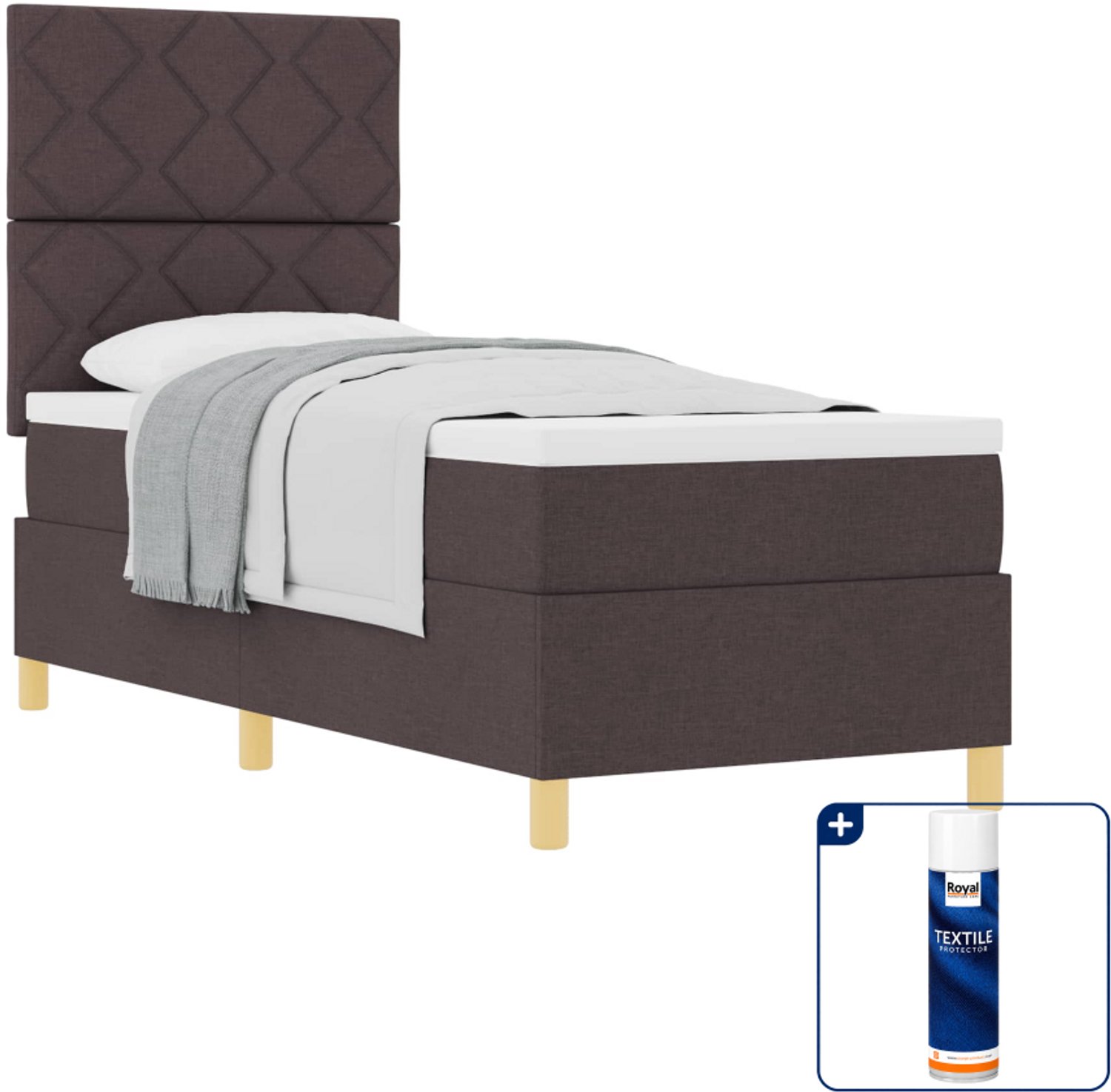 vidaXL boxspringbed - 80 x 200 cm - stof - donkerbruin - Inclusief textielbeschermer 500 ml