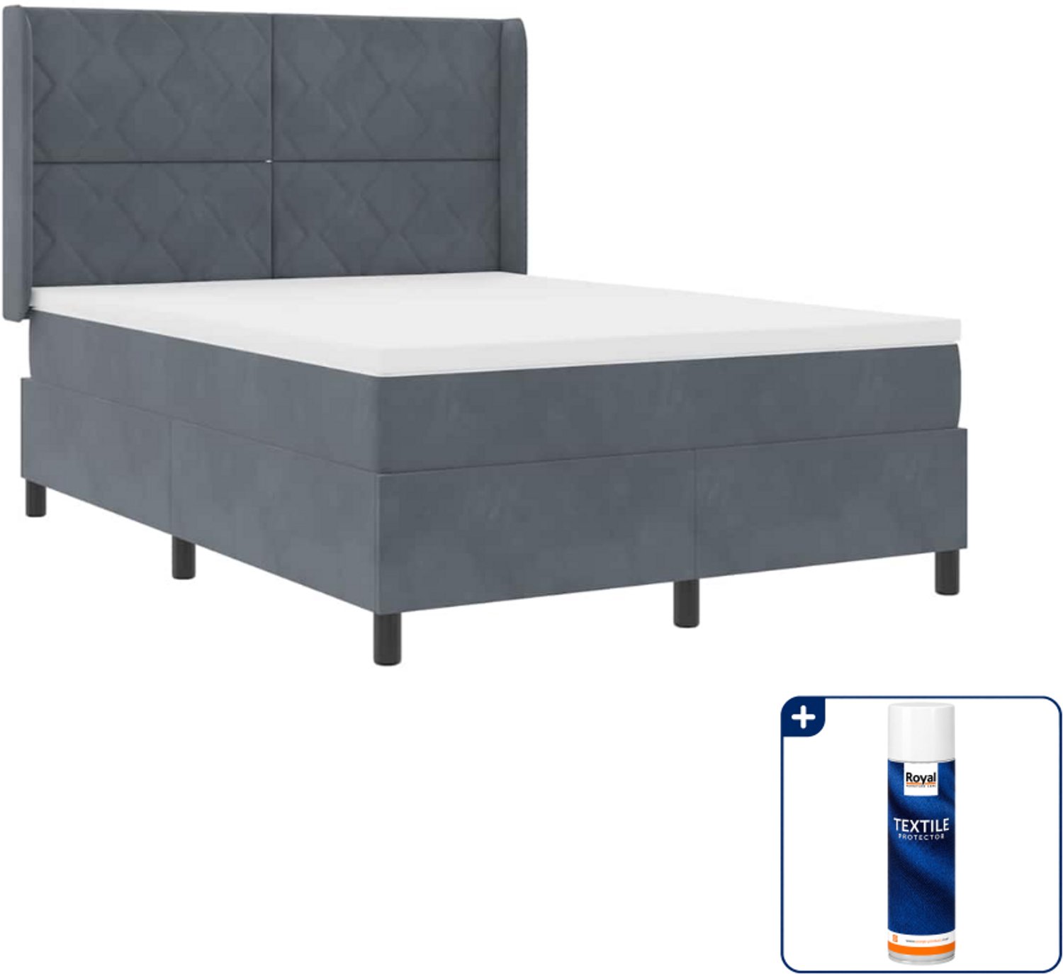vidaXL Queensize boxspringbed - 160 x 200 cm - fluweel - donkergrijs - Inclusief textielbeschermer 500 ml