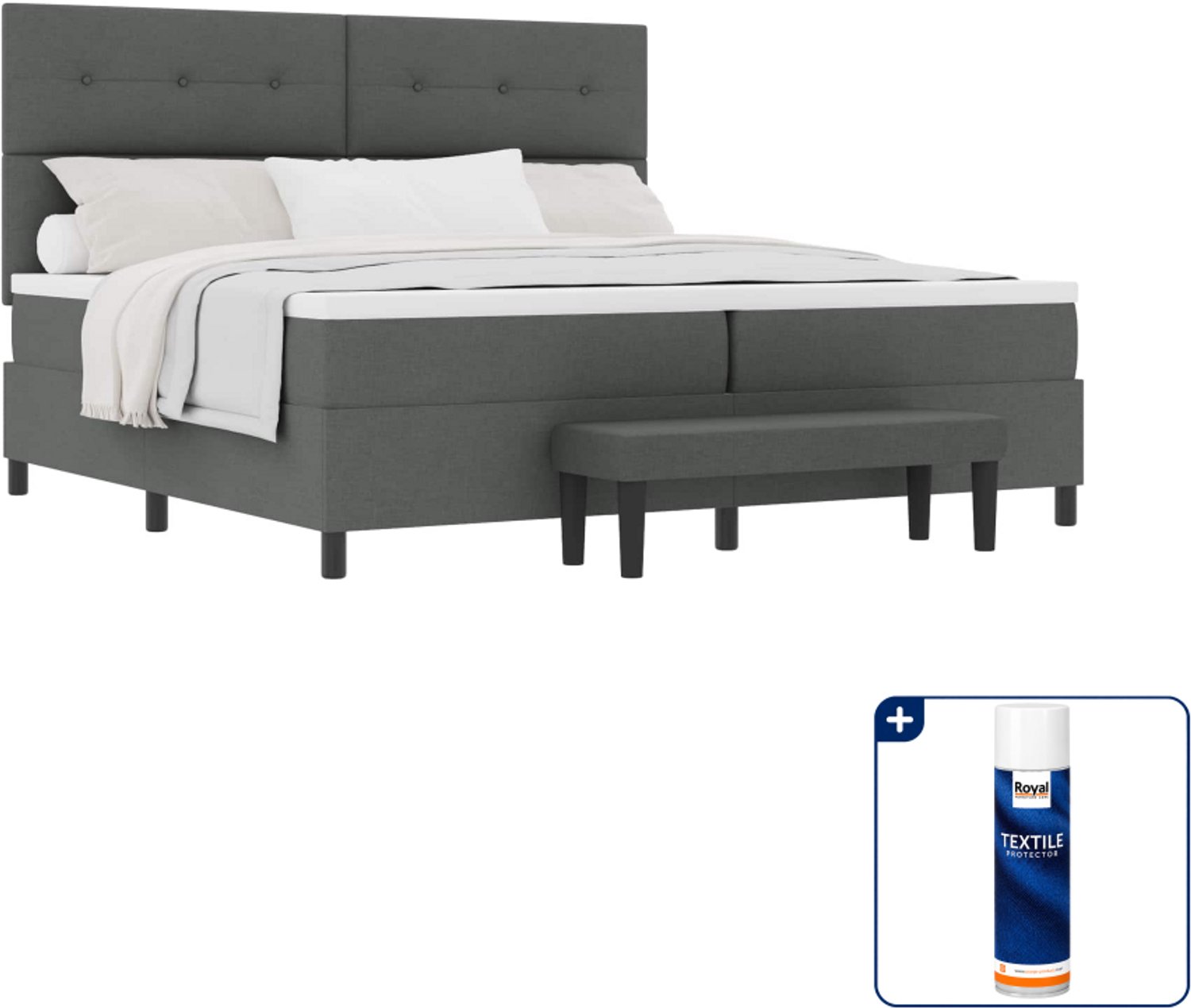 vidaXL Boxspringbed - 200 x 200 cm - donkergrijs - Inclusief textielbeschermer 500 ml Blauw