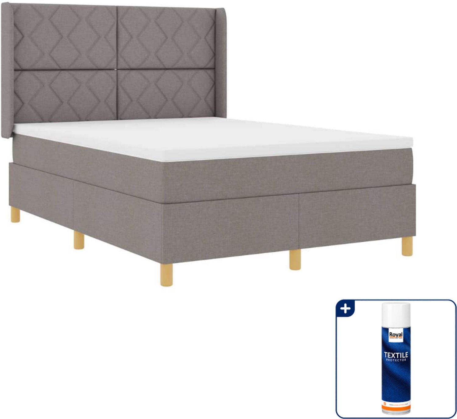 vidaXL boxspringbed met led - 140 x 190 cm - stof - taupe - Inclusief textielbeschermer 500 ml