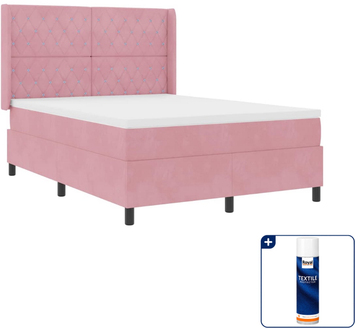 vidaXL boxspringbed - Small double - 140 x 200 cm - roze - Inclusief textielbeschermer 500 ml