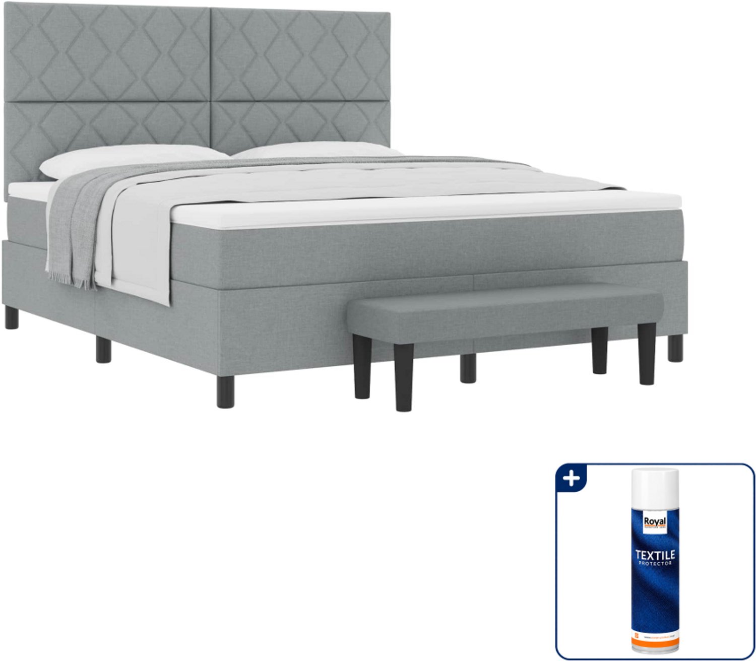 vidaXL Kingsize boxspringbed - 180 x 200 cm - stof - lichtgrijs - Inclusief textielbeschermer 500 ml Blauw