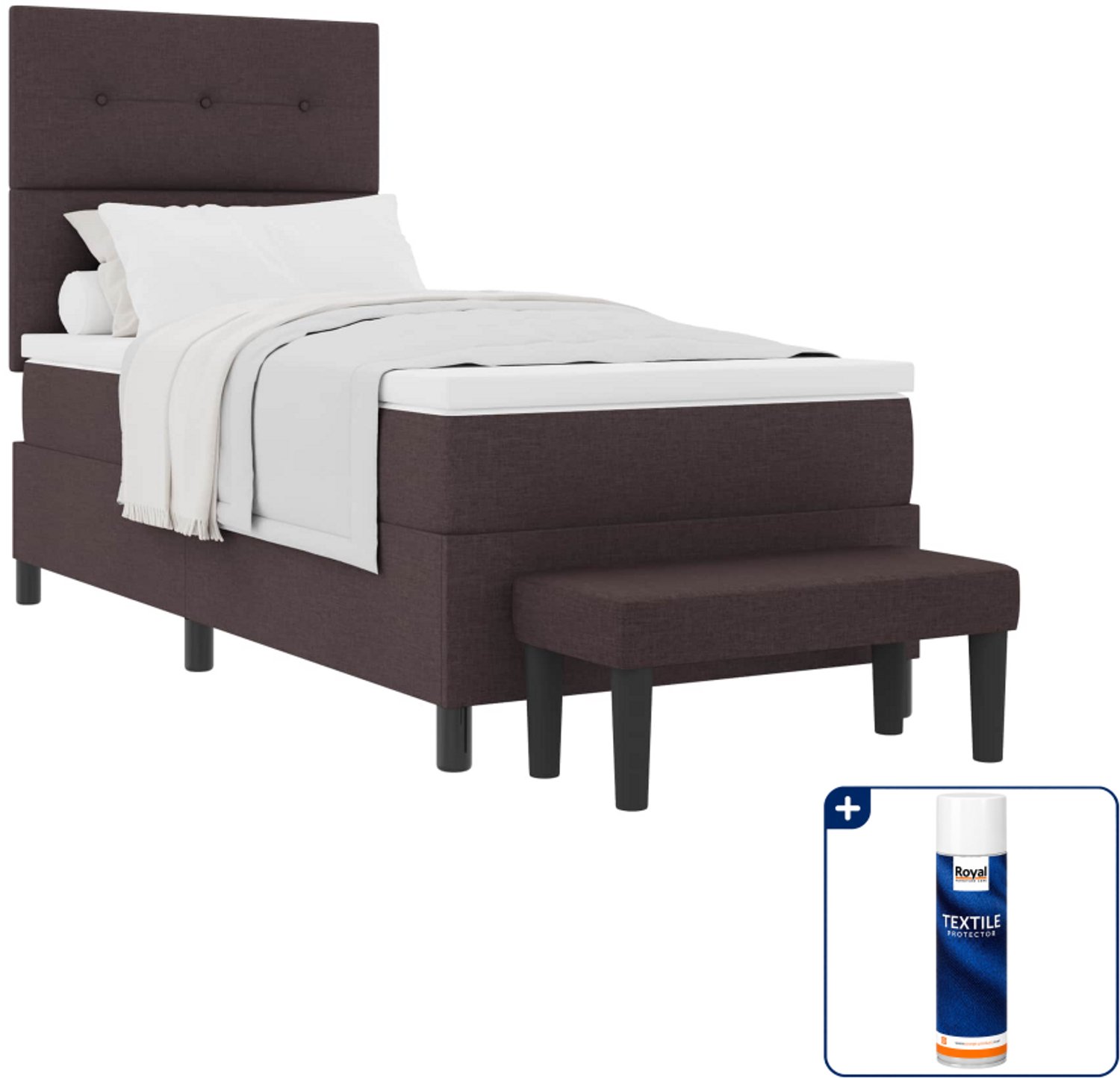 vidaXL boxspringbed - 100 x 200 cm - stof - donkerbruin - Inclusief textielbeschermer 500 ml Grijs