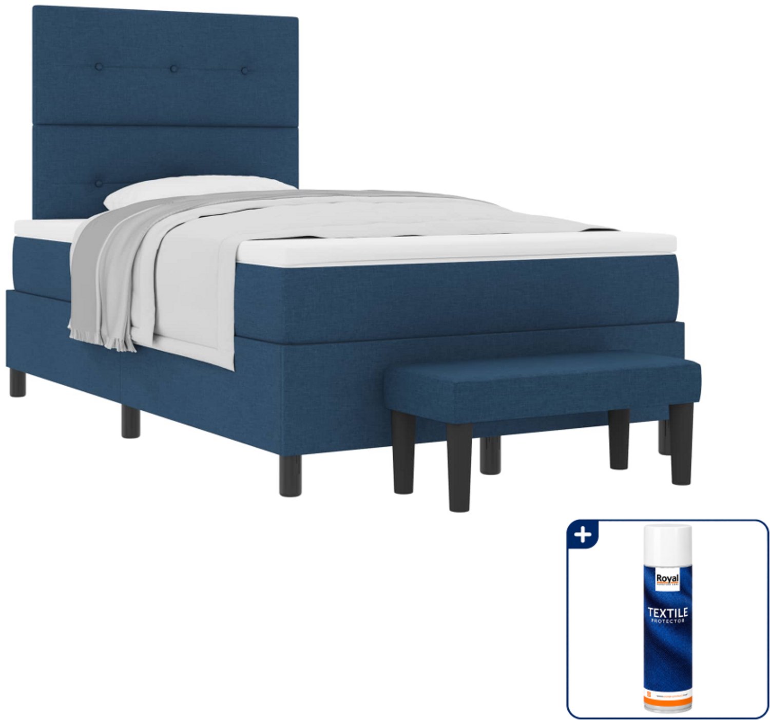 vidaXL boxspringbed - 120 x 190 cm - stof - blauw - Inclusief textielbeschermer 500 ml