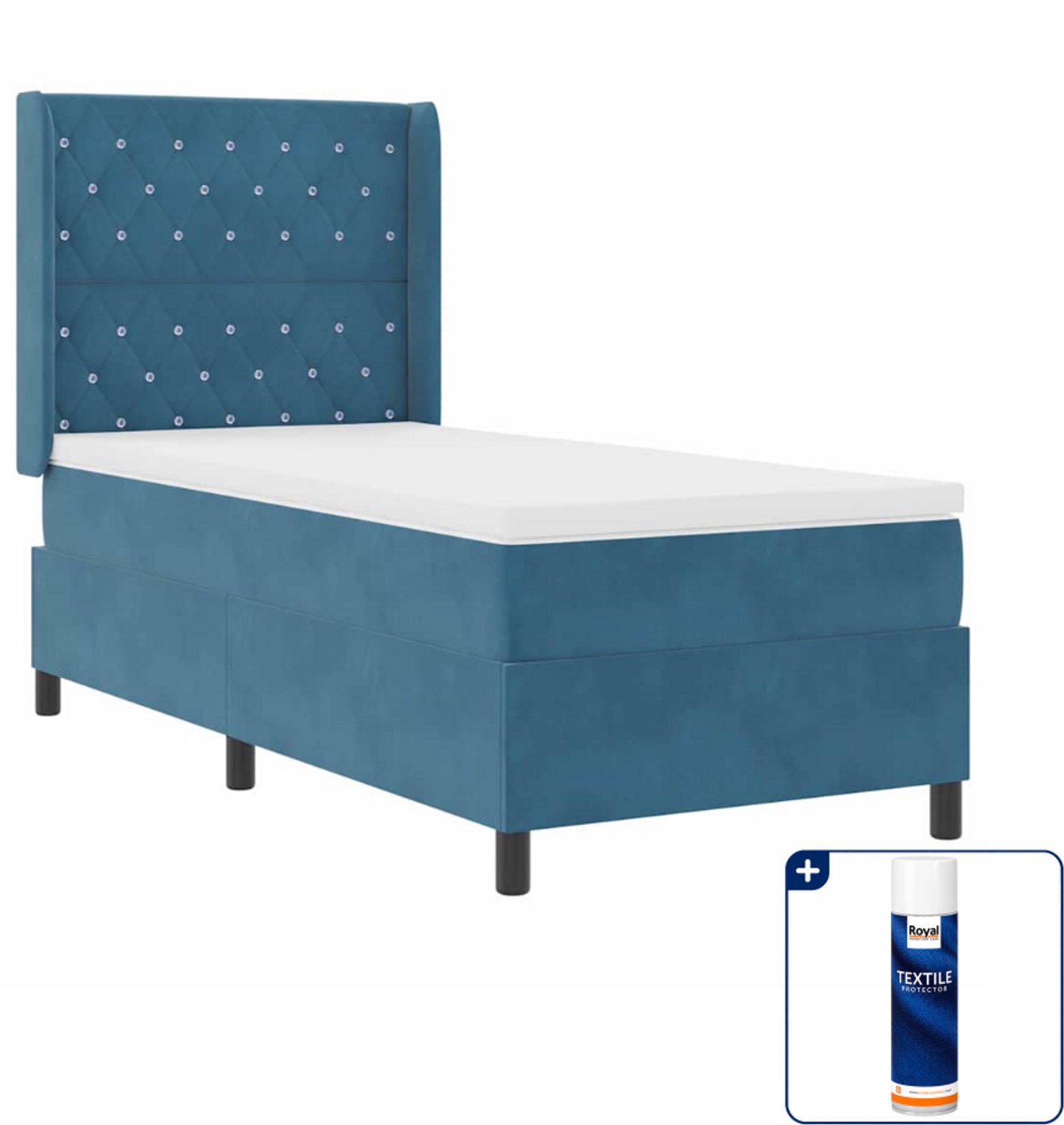 vidaXL Boxspringbed met matras met LED - 90 x 200 cm - fluweel - blauw - Inclusief textielbeschermer 500 ml