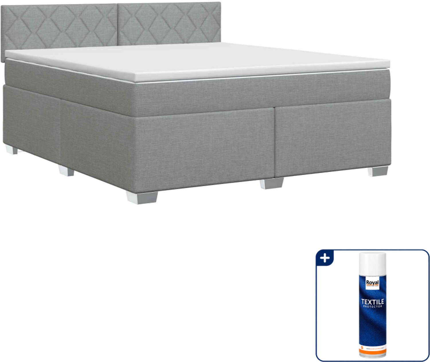 vidaXL boxspringbed Queensize - 160 x 200 cm - lichtgrijs - Inclusief textielbeschermer 500 ml