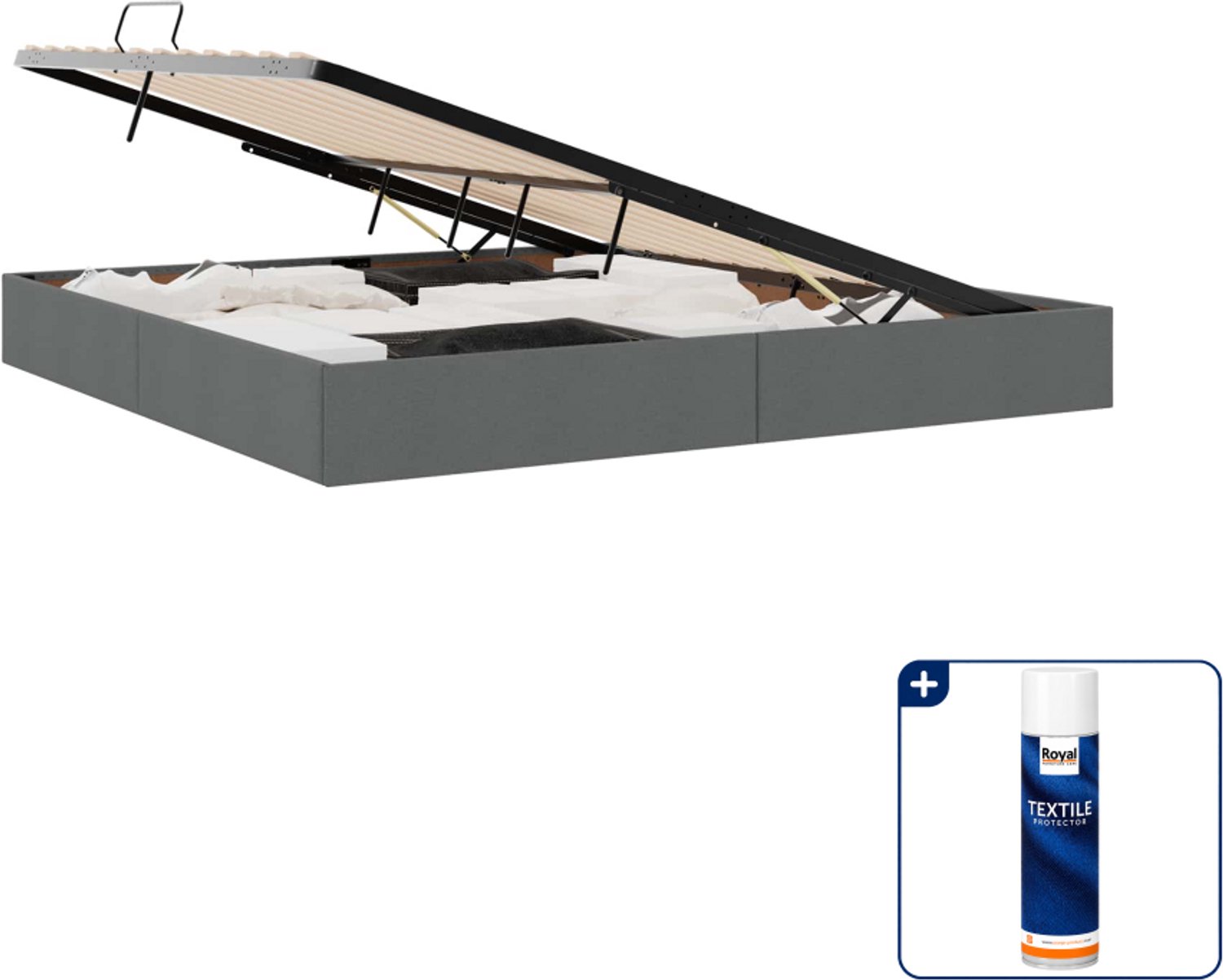 vidaXL ottoman bedframe - 200 x 200 cm - stof - donkergrijs - Inclusief textielbeschermer 500 ml Donker Grijn