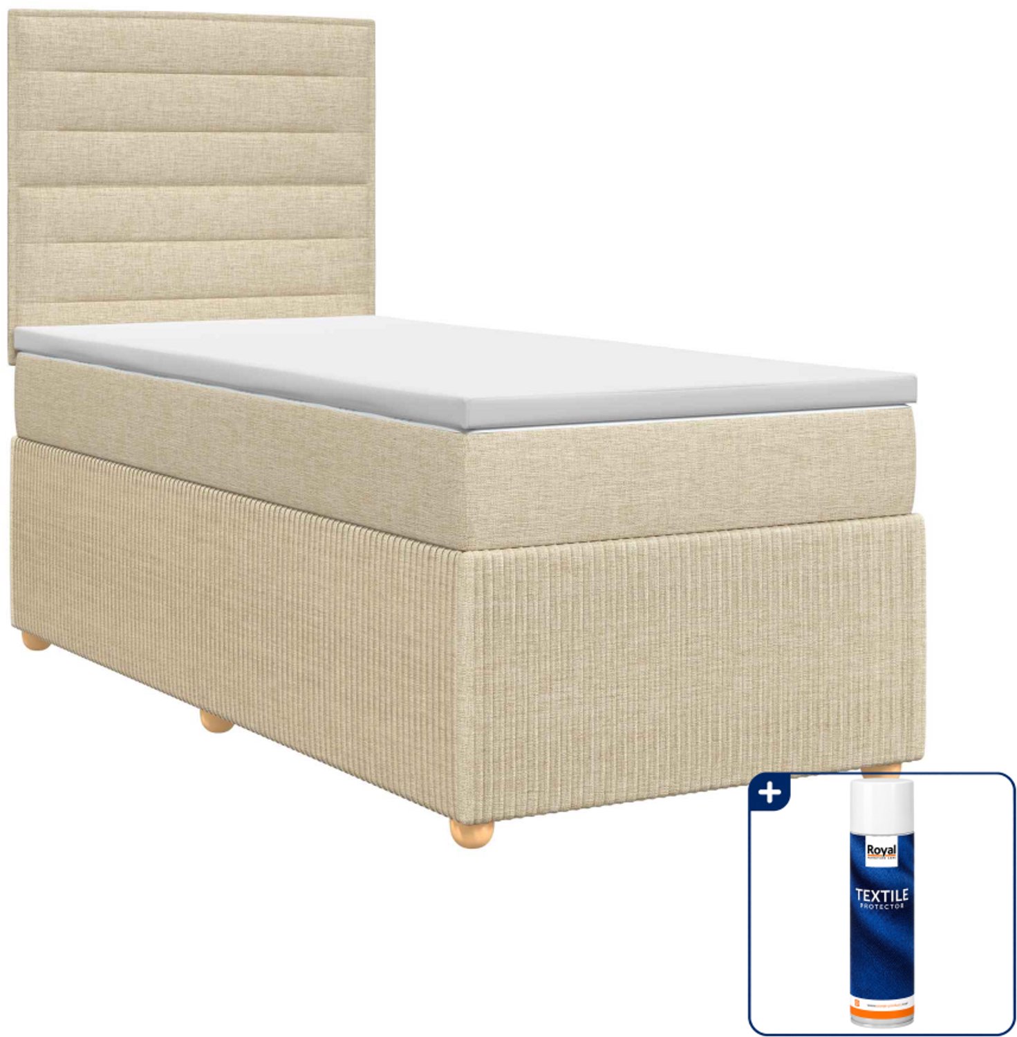 vidaXL boxspringbed met matras 80 x 200 cm - stof - crèmekleurig - Inclusief textielbeschermer 500 ml