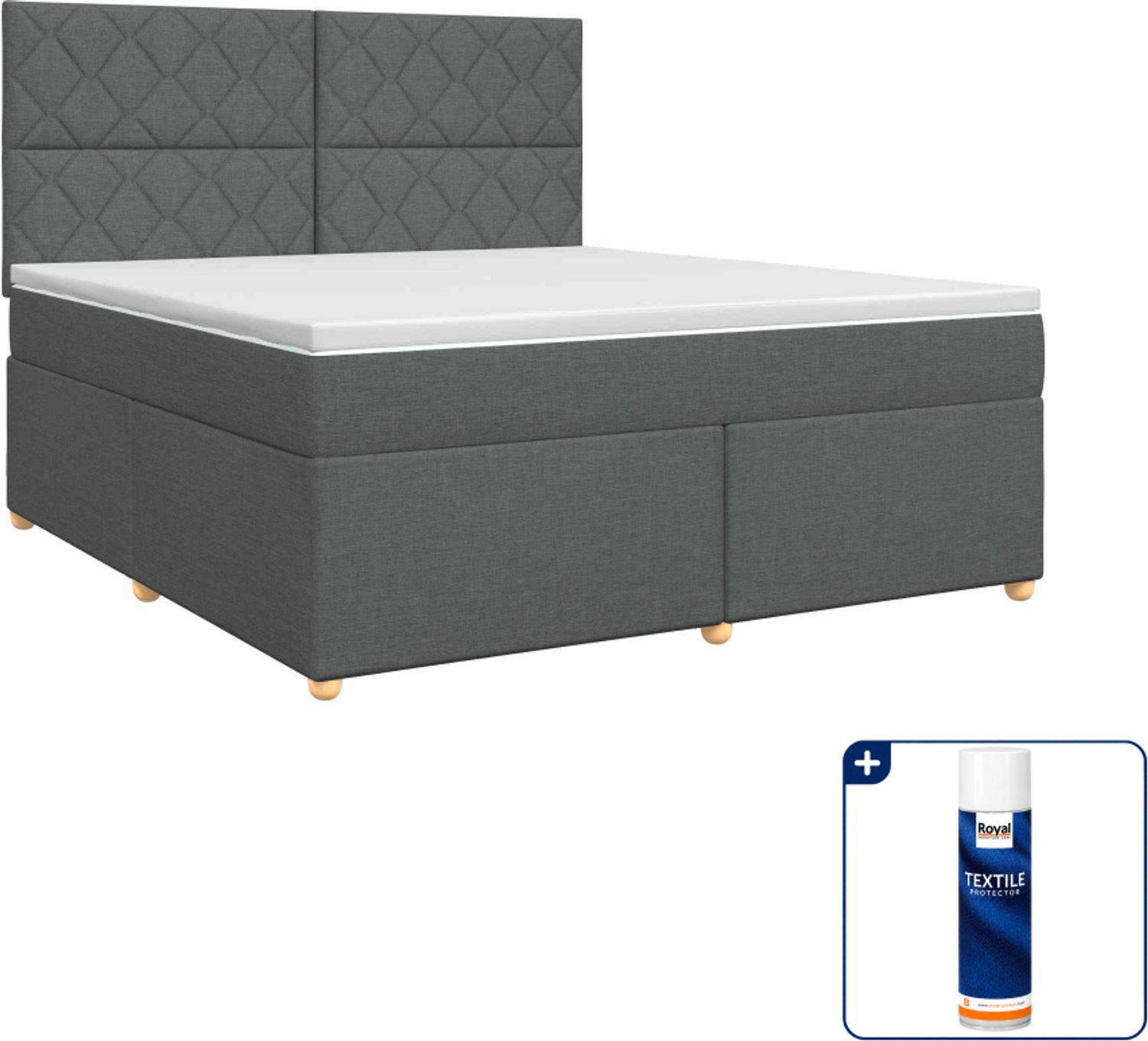 vidaXL boxspringbed Kingsize - 180 x 200 cm - stof - donkergrijs - Inclusief textielbeschermer 500 ml Donker Grijn