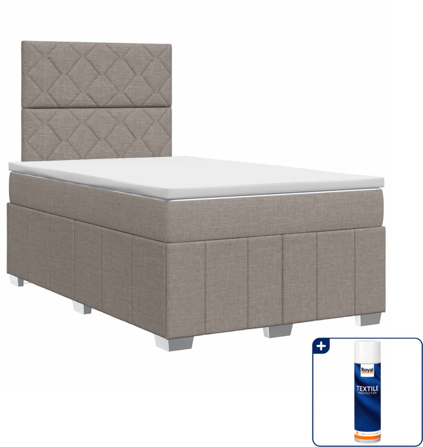 vidaXL Boxspringbed met matras - 120 x 190 cm - stof - taupe - Inclusief textielbeschermer 500 ml