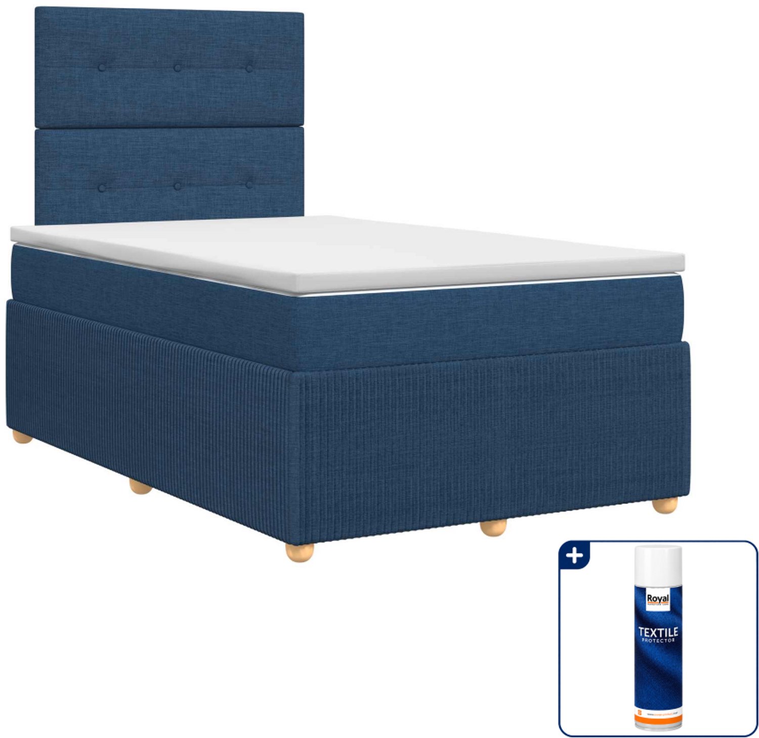 vidaXL boxspringbed met matras - 120 x 200 cm - stof - blauw - Inclusief textielbeschermer 500 ml