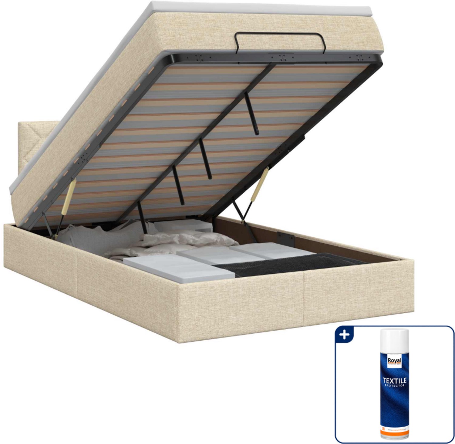 vidaXL ottoman bed met matras - 120 x 190 cm - stof - crèmekleurig - Inclusief textielbeschermer 500 ml