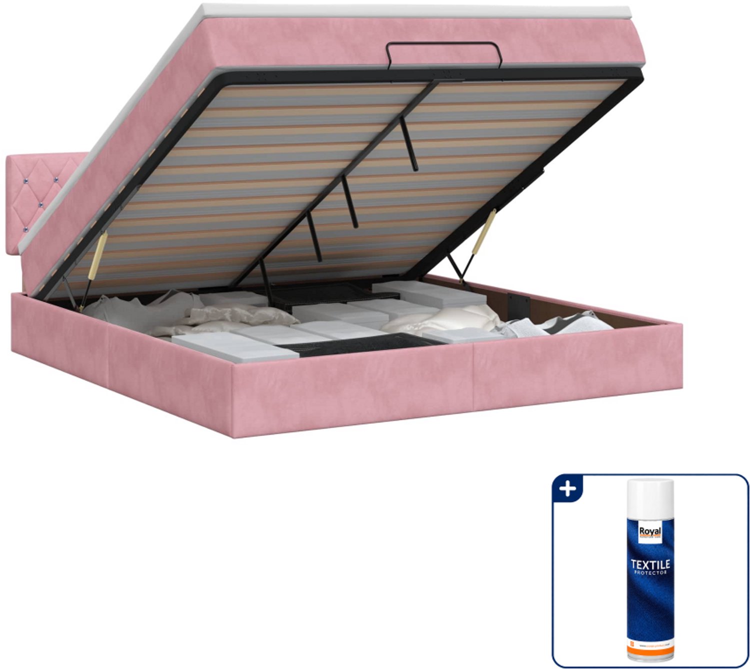 vidaXL ottoman bed met matras - Small double - 140 x 200 cm - roze - Inclusief textielbeschermer 500 ml