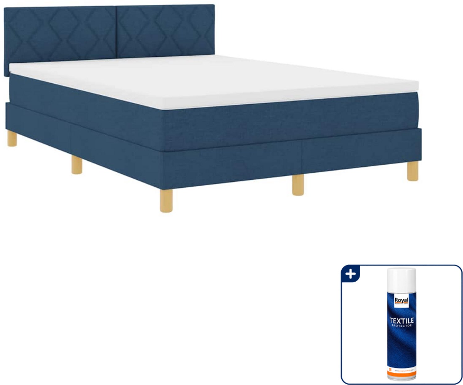 vidaXL boxspring - 140 x 190 cm - blauw - Inclusief textielbeschermer 500 ml