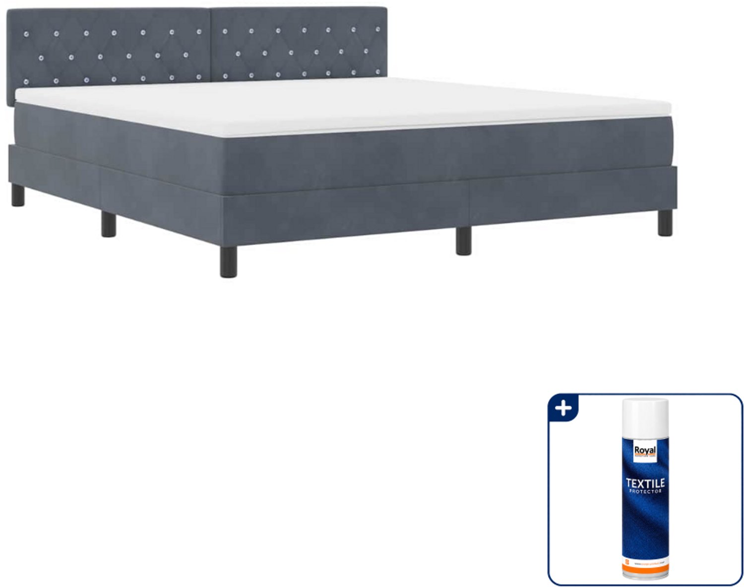 vidaXL Kingsize boxspring - 180 x 200 cm - donkergrijs - Inclusief textielbeschermer 500 ml