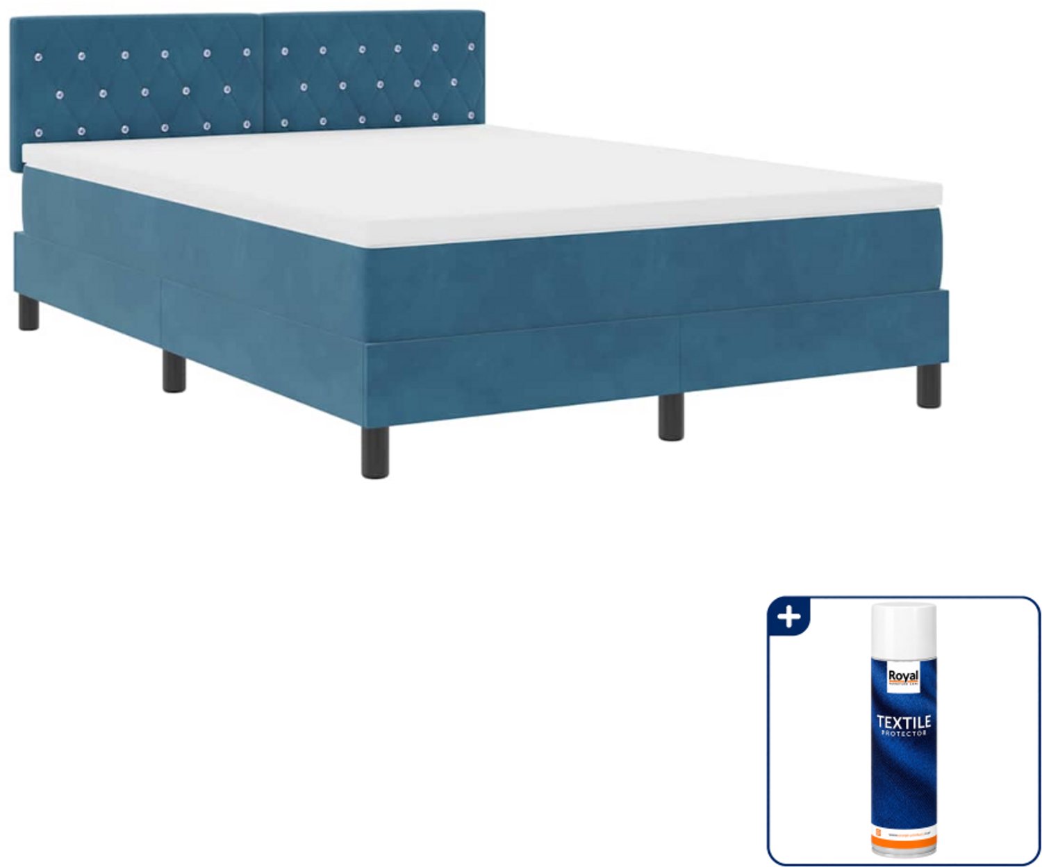 vidaXL queensize boxspring met matras - 160 x 200 cm - donkerblauw - Inclusief textielbeschermer 500 ml