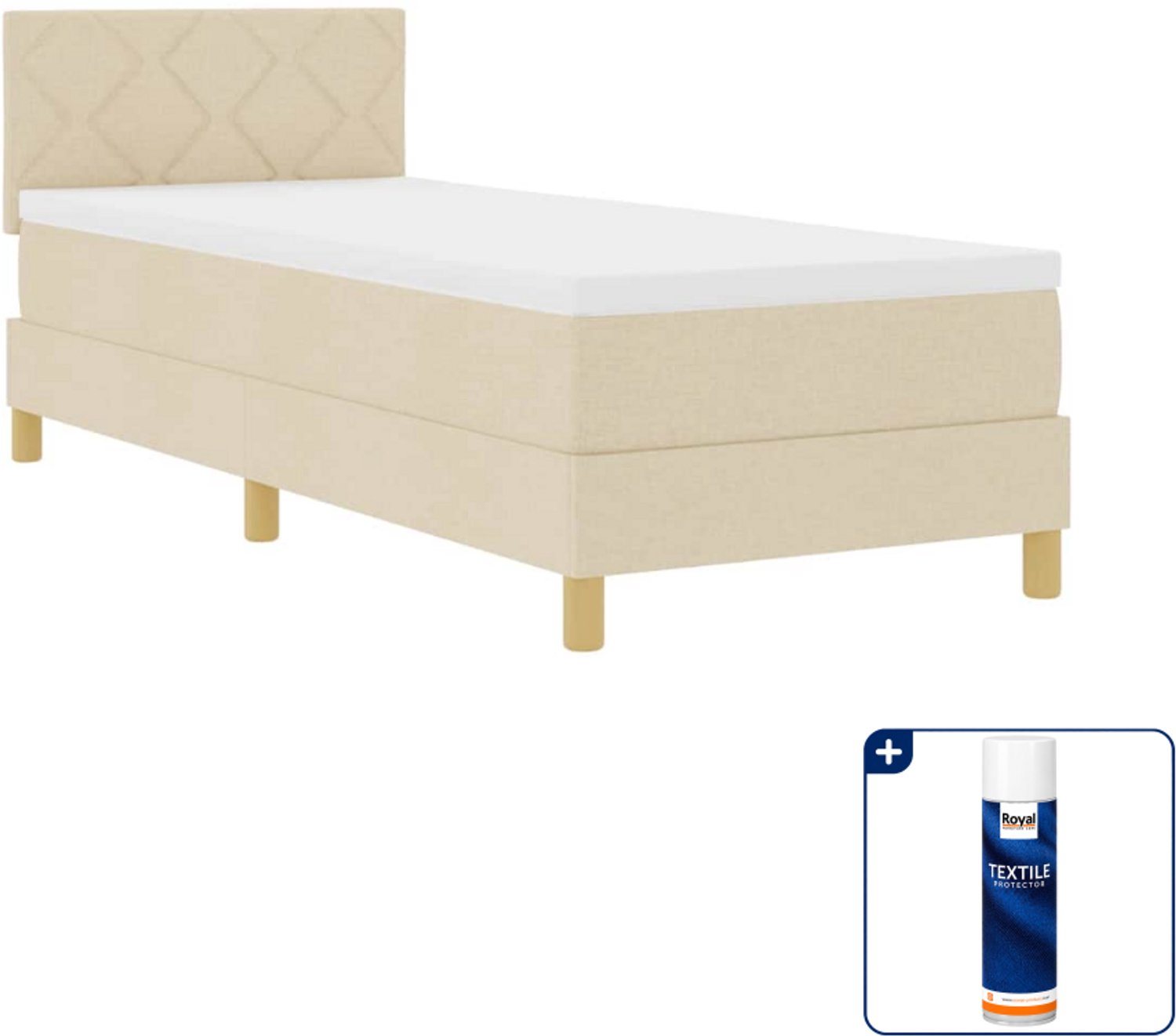 vidaXL LED boxspringbed - 80 x 200 cm - crème - Inclusief textielbeschermer 500 ml